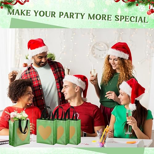 Miniatura 3 de 24 bolsas de regalo de Navidad, bolsas de regalo de corazón con estampado de corazón dorado brillante, no tejidas, bolsas de regalo reutilizables