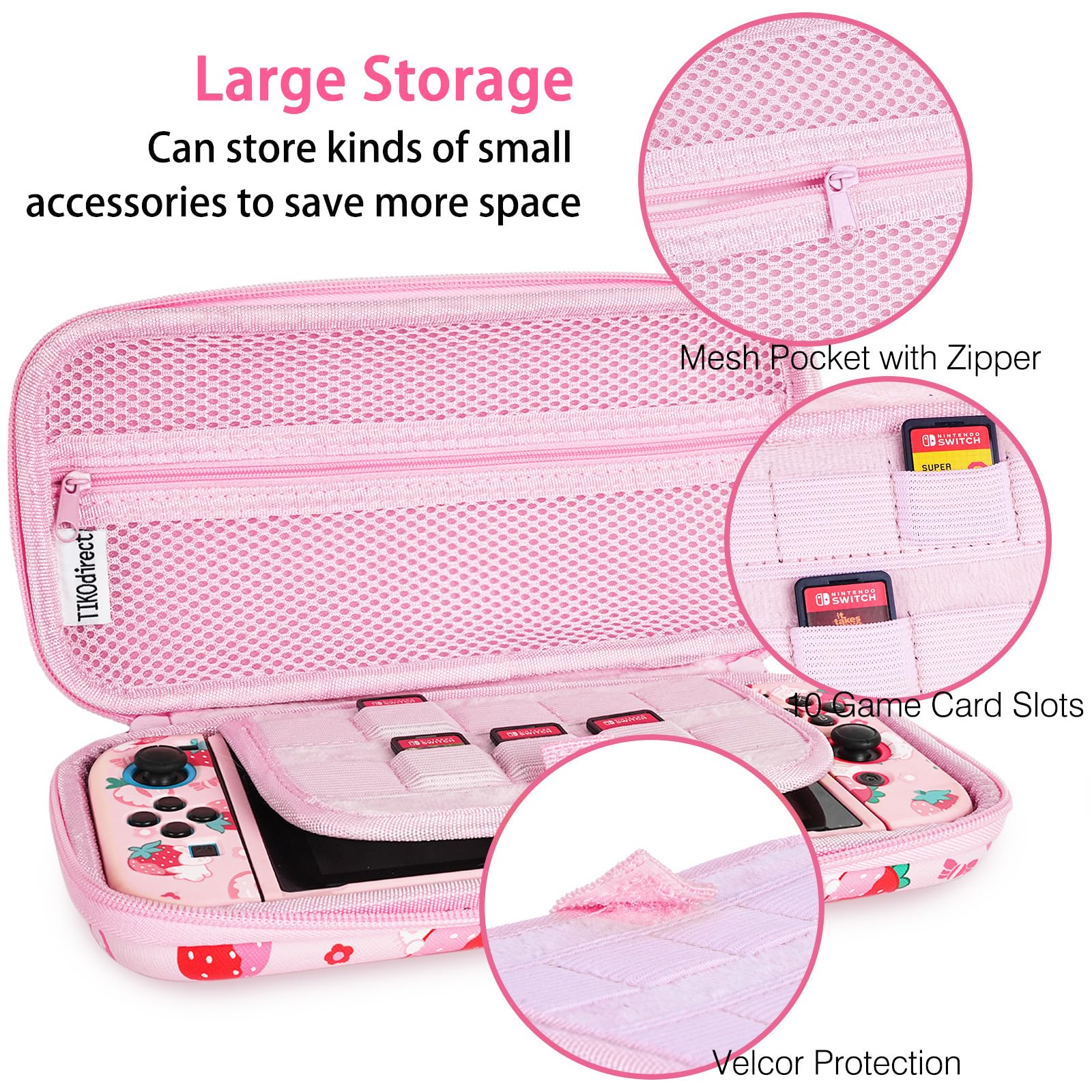 TIKOdirect Étui de transport pour Switch, joli sac portable pour accessoires avec étui de protection souple, protecteurs d'écran et capuchons pour les pouces, étui pour cartes de jeu 7 en 1, rose