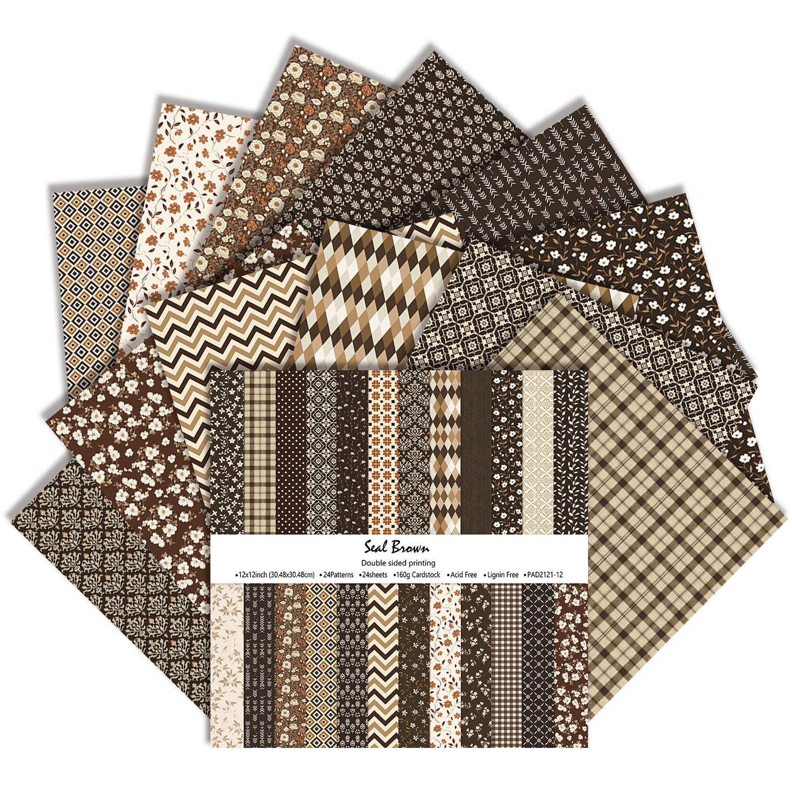 12x12 Inch Scrapbook Paper, 24 Sheets, Scrapbook Supplies Brown