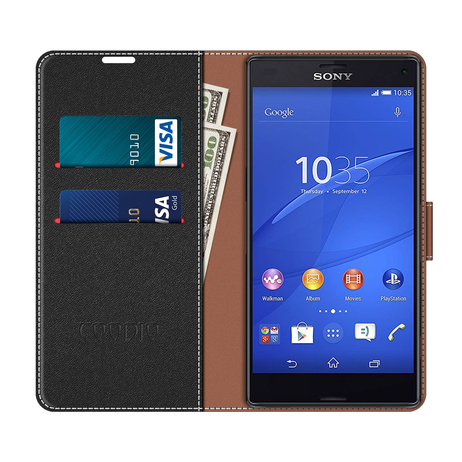 COODIO Custodia A Libro In Pelle Per Sony Xperia Z3 Compact, Cover Portafoglio Magnetica Con Funzione Stand E Slot Per Carte (Nero/Rosso) - 4