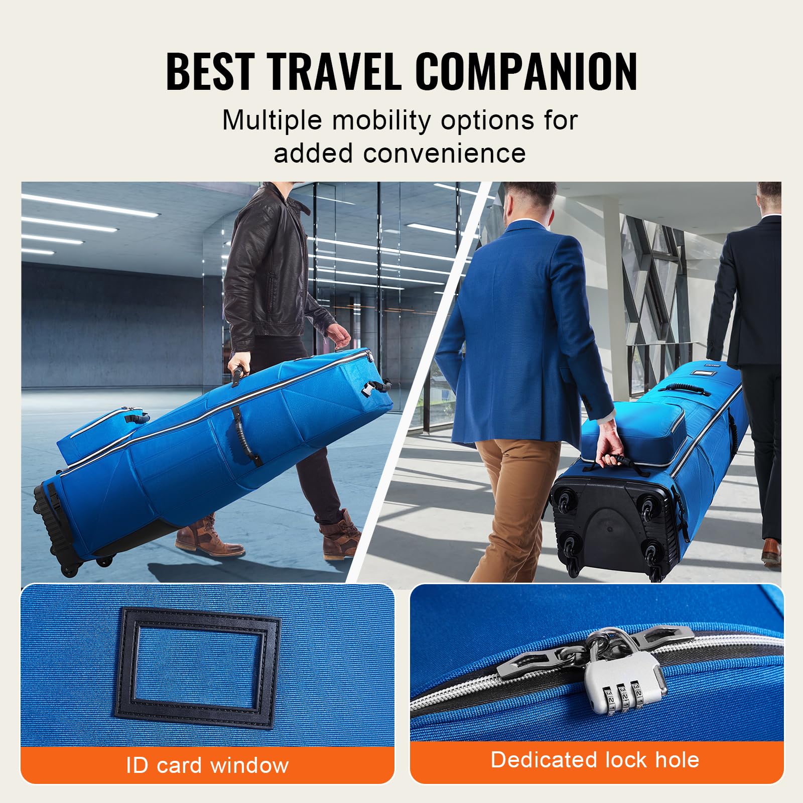 VEVOR Bolsa de Viaje Enrollable para Palos de Golf Bolsa de Carrito Portátil 6 Ruedas Impermeable Resistente al Desgaste 1200D Poliéster Oxford Bolsa de Almacenamiento para Palos de Golf, Azul