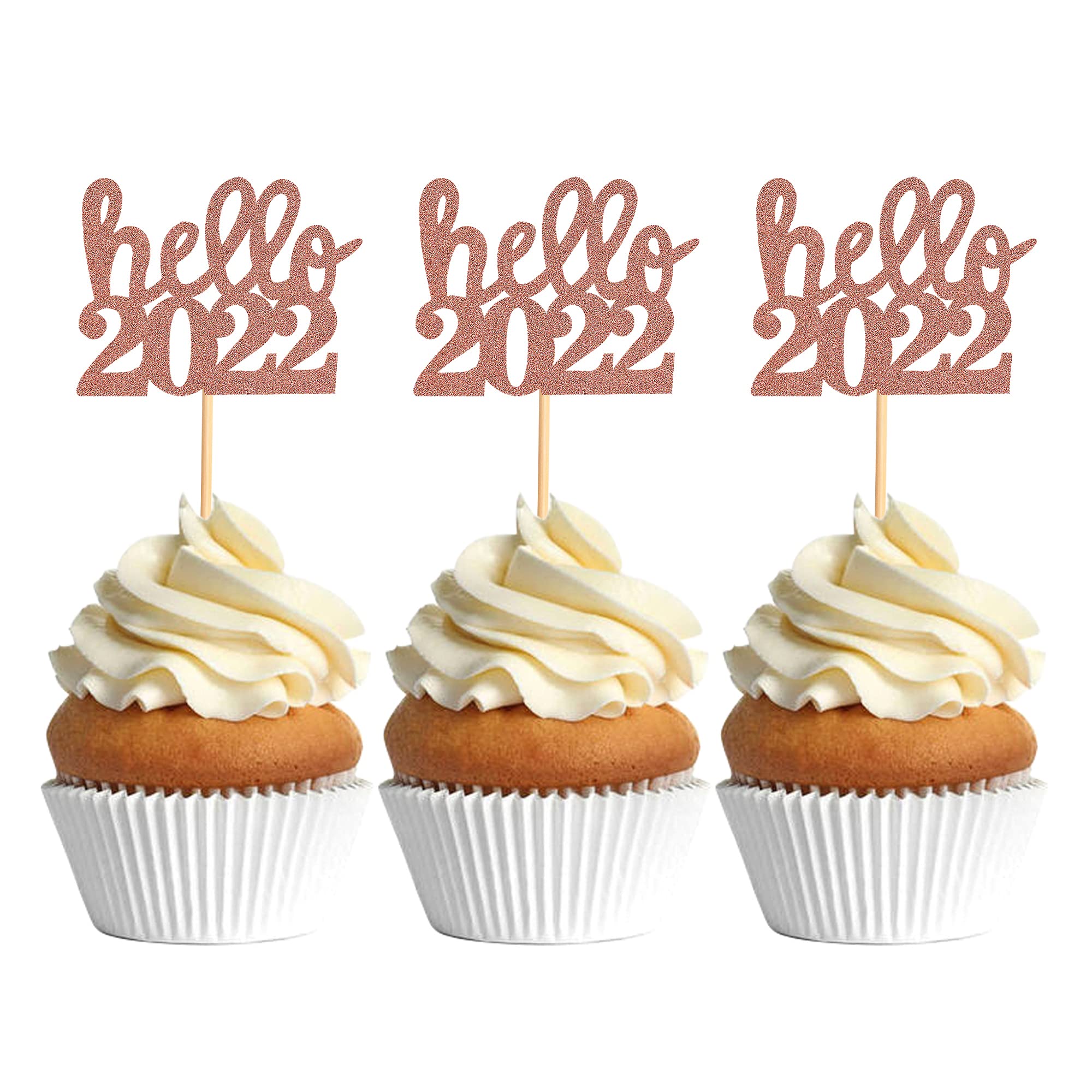 GIGA GUD40 Pcs Glitter New Year Cupcake Toppers 2020 Rose Gold Cupcake topper Cheers to 2020 Cake Picks for New Years Eve Party Decoration (2020 Rose Gold 40pcs)