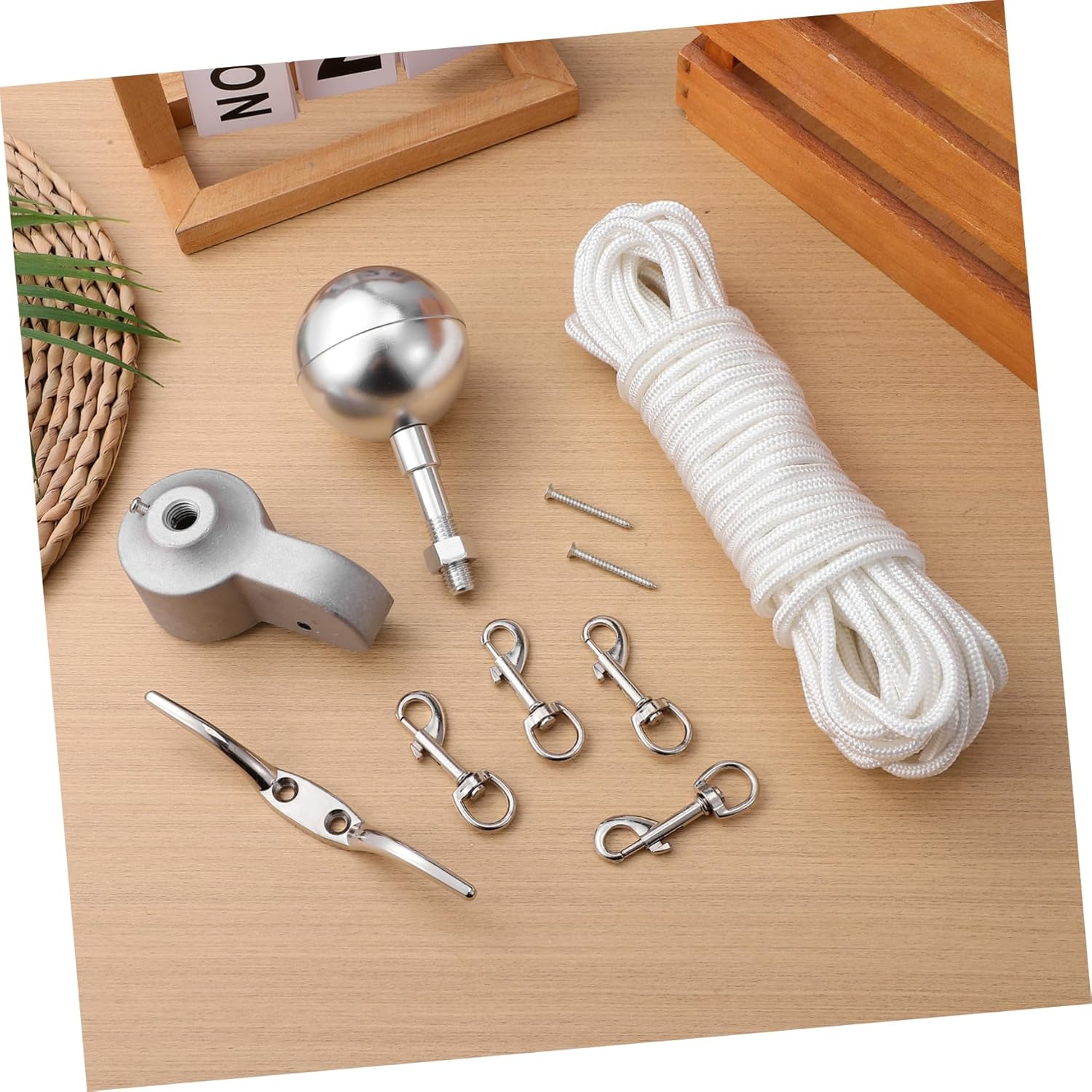 Kisangel 1 Set Flagpole Replacement Parts Kit Metal Hardware with Cleat Halyard and Topper for Outdoor Flagpole Maintenance and Repair