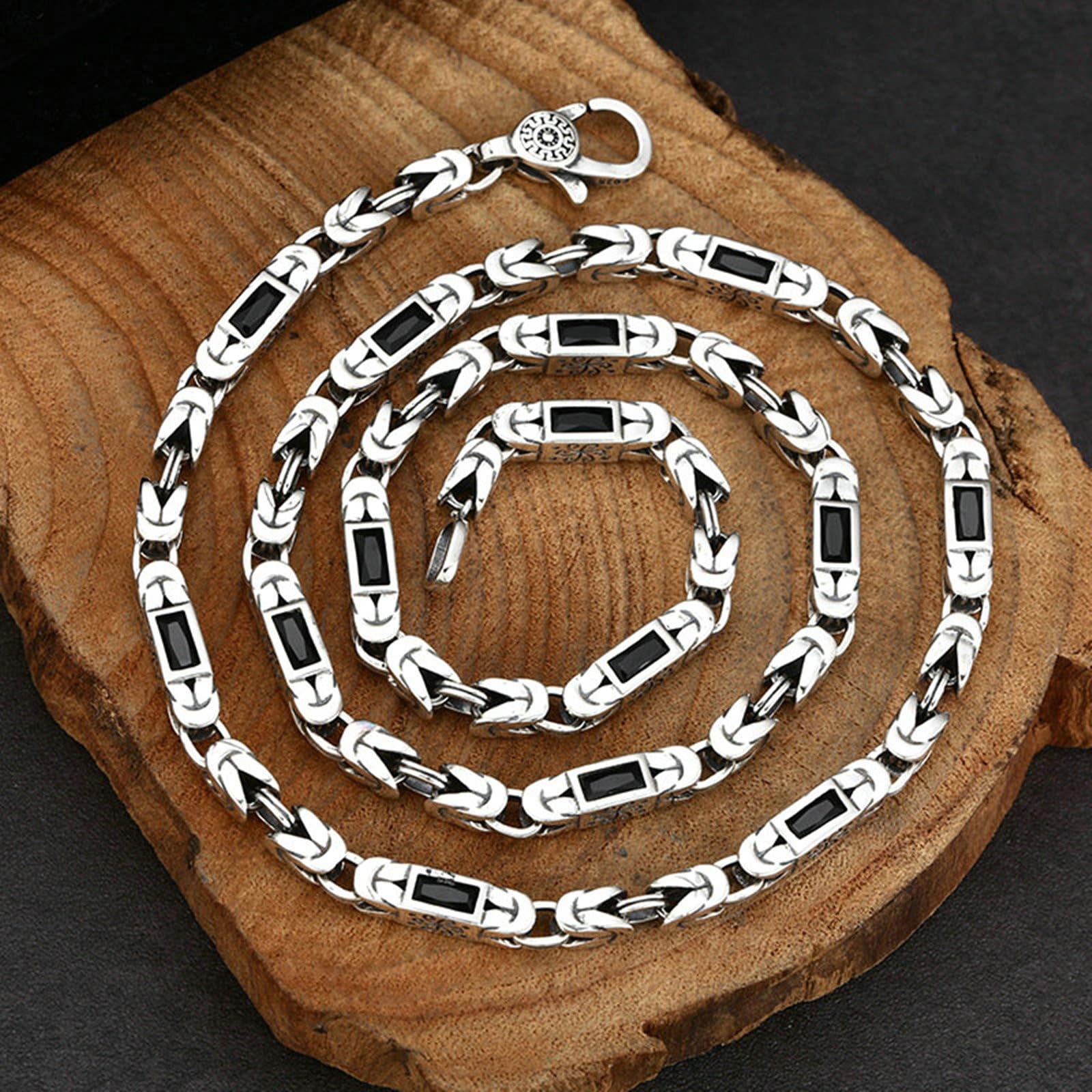 Collar de plata de ley maciza con cadena Belcher y circonita cúbica