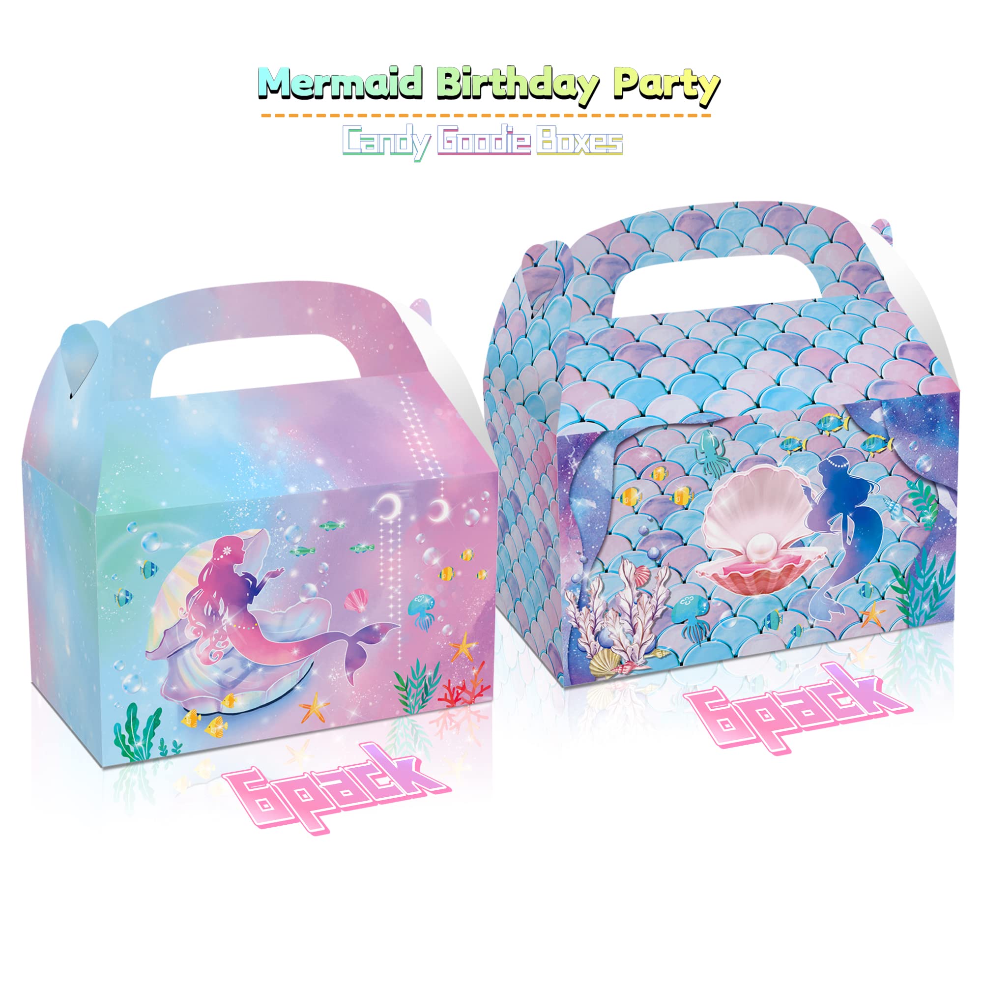 LOCHSOEL Mermaid Birthday Party Gift Treat Gable Boxes ，Supplies Under The Sea Theme Favor Decorations Candy Goodie Boxes for Girl's Birthday Party、Events and Baby Shower（12Pcs
