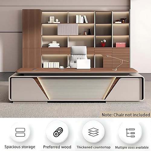 Miniatura 4 de Escritorio ejecutivo moderno de 70.8 pulgadas, mesa de oficina en forma de L con agujero eléctrico oculto y tira de luz, escritorio de oficina de