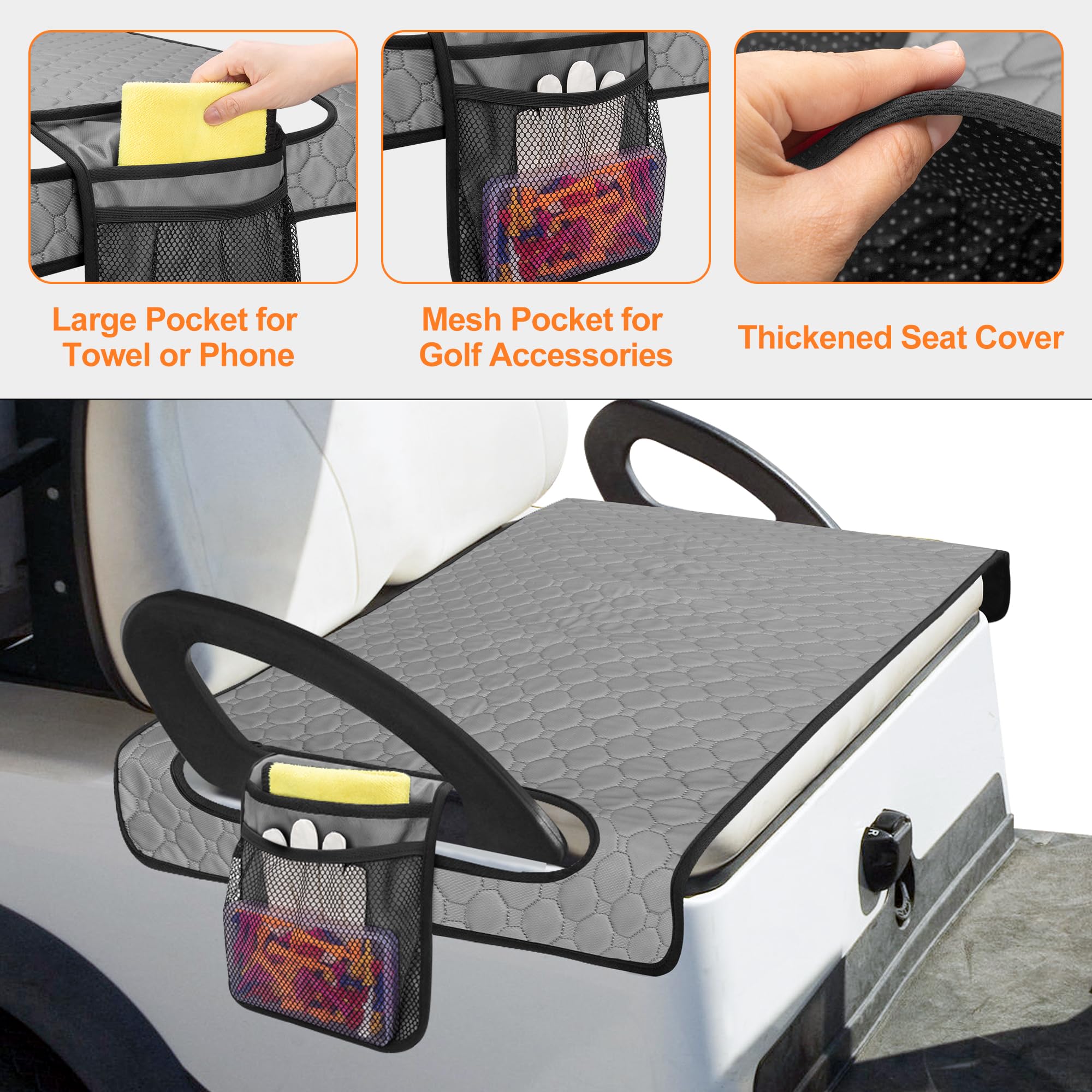 PGmoon Sitzbezüge für Golfwagen, Golfwagen-Sitzhandtuchdecke für die meisten Golfwagen, passend für EZGO, Club Car, Yamaha und mehr, Grau (Patentdesign)