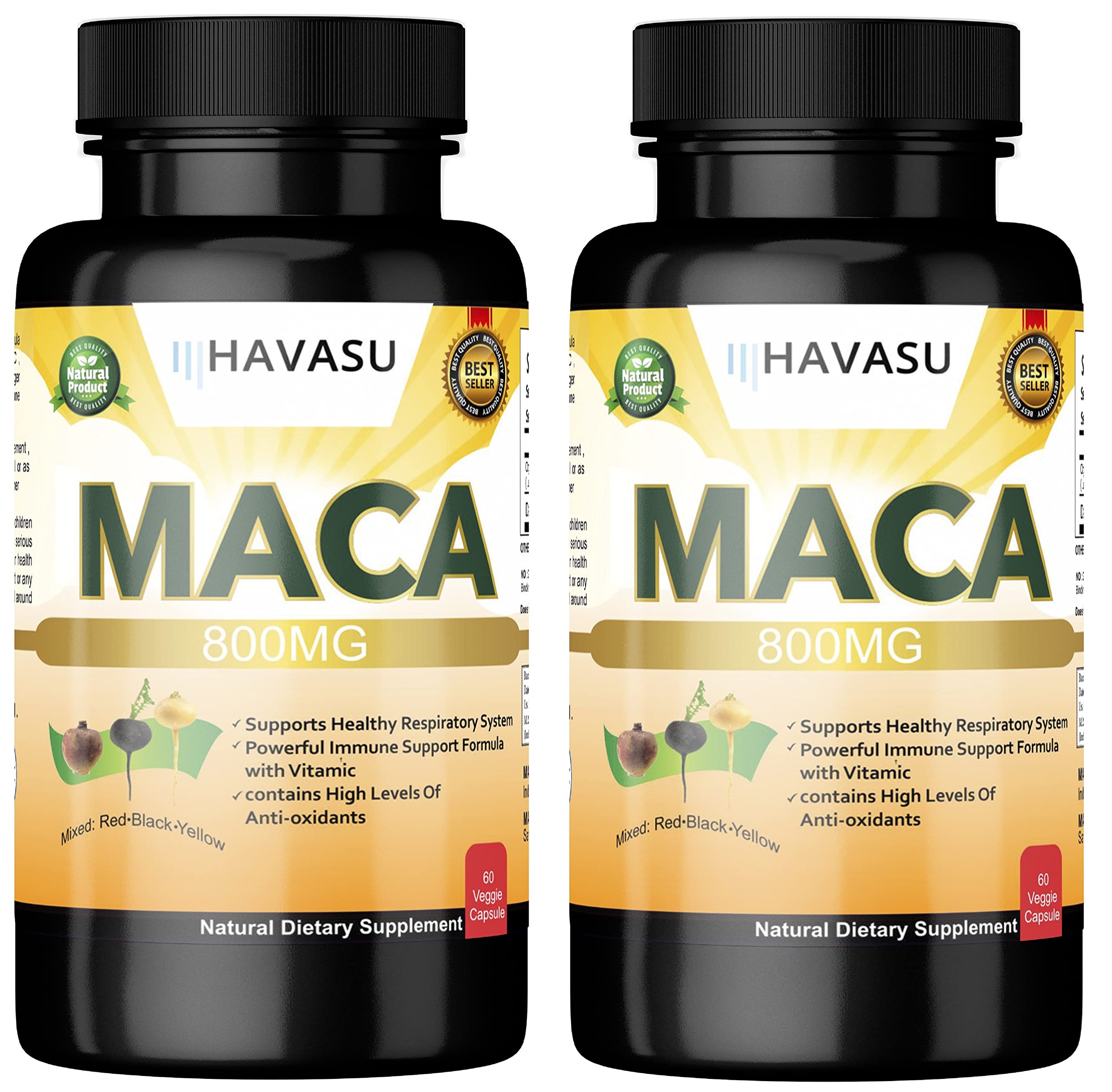 HAVASU Organic Maca Root Black, Red, Yellow 800 MG per Serving, 60 Vegan Capsules, Peruvian Maca Root Gelatinized Pure Non GMO Supports Reproductive Health Natural Energizer, Pack Of 2 (B0BS9B35ML) Amazon Price History, Amazon Price Tracker