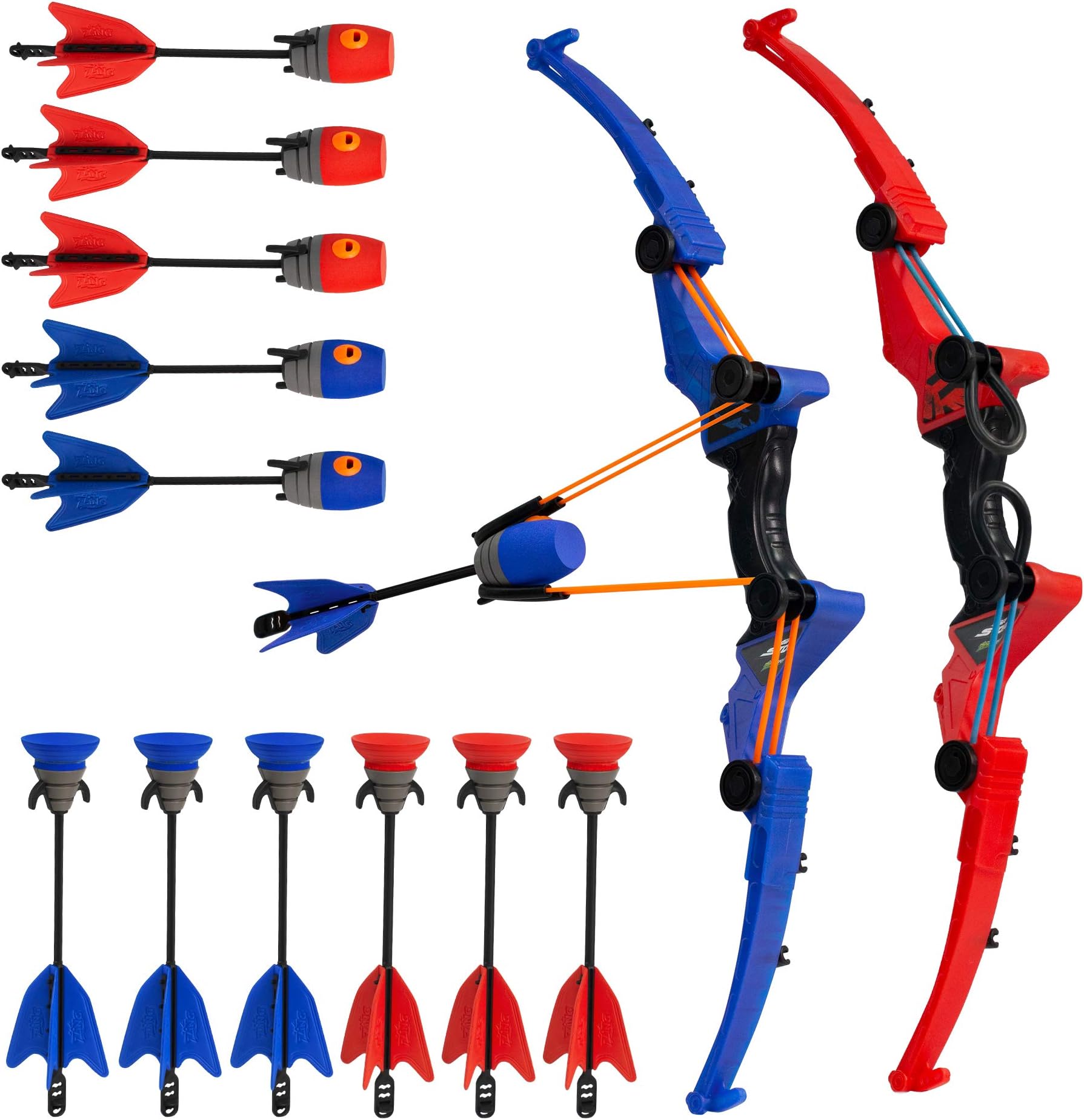 Zing Air Storm Z-Tek Bow Dual Pack - 1 Red Bow, 1 Blue Bow, 6 Zonic Whistle Arrows and 6 Suction Cup Arrow, Shoots Arrows Up to 155 Feet, for Ages 14 and up