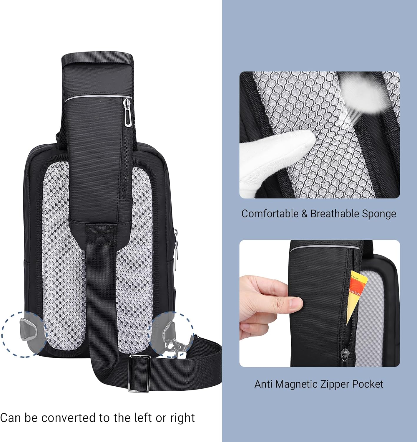 WITZMAN Sling Bag for Men Large Nylon Crossbody Shoulder Bag with USB Charging Port Travel Casual Hiking Daypack