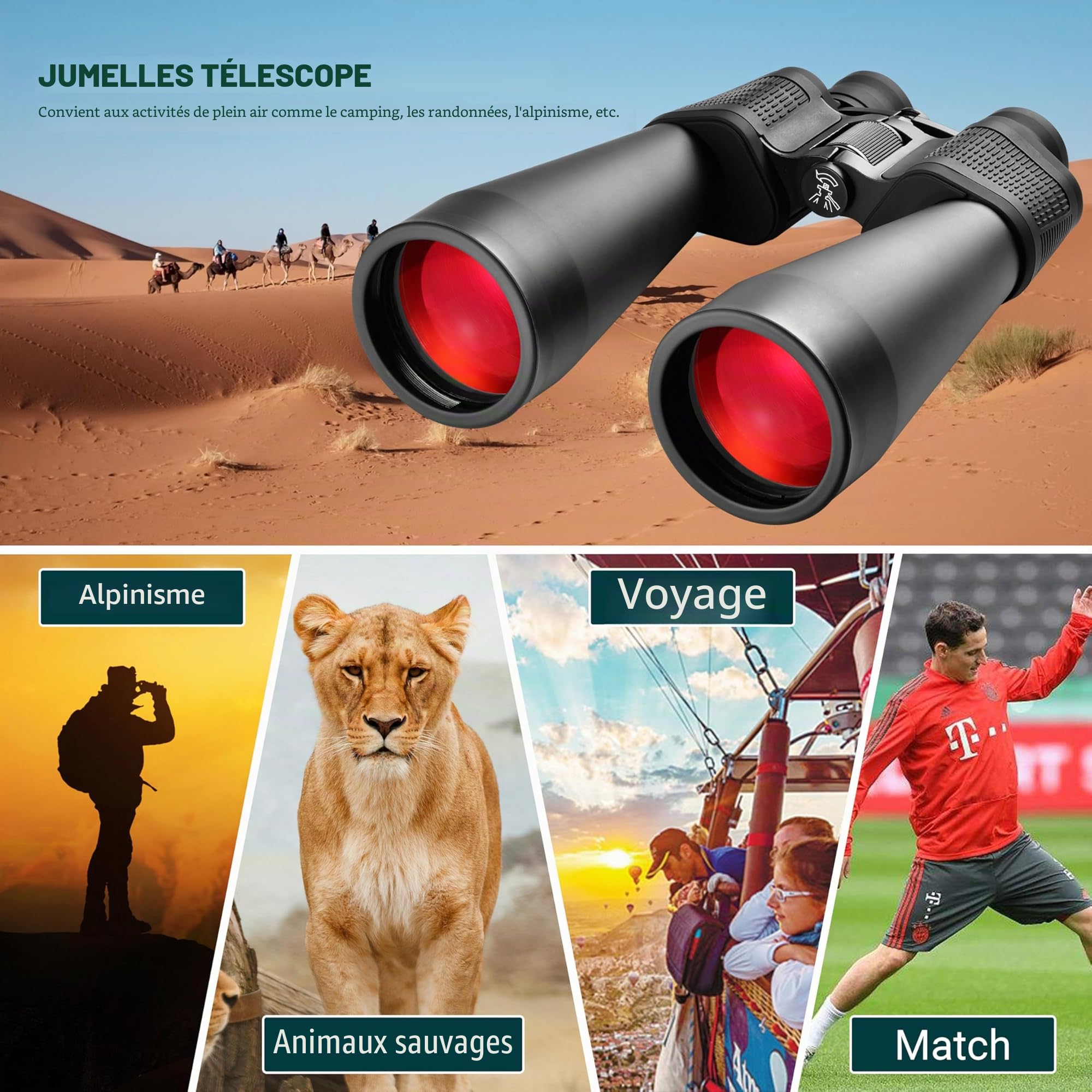 ESSLNB Jumelles 15X70 Jumelles Adultes Puissante avec Adaptateur Téléphonique Adaptateur de Trépied pour Astronomique Visualisation Tourisme Chasse