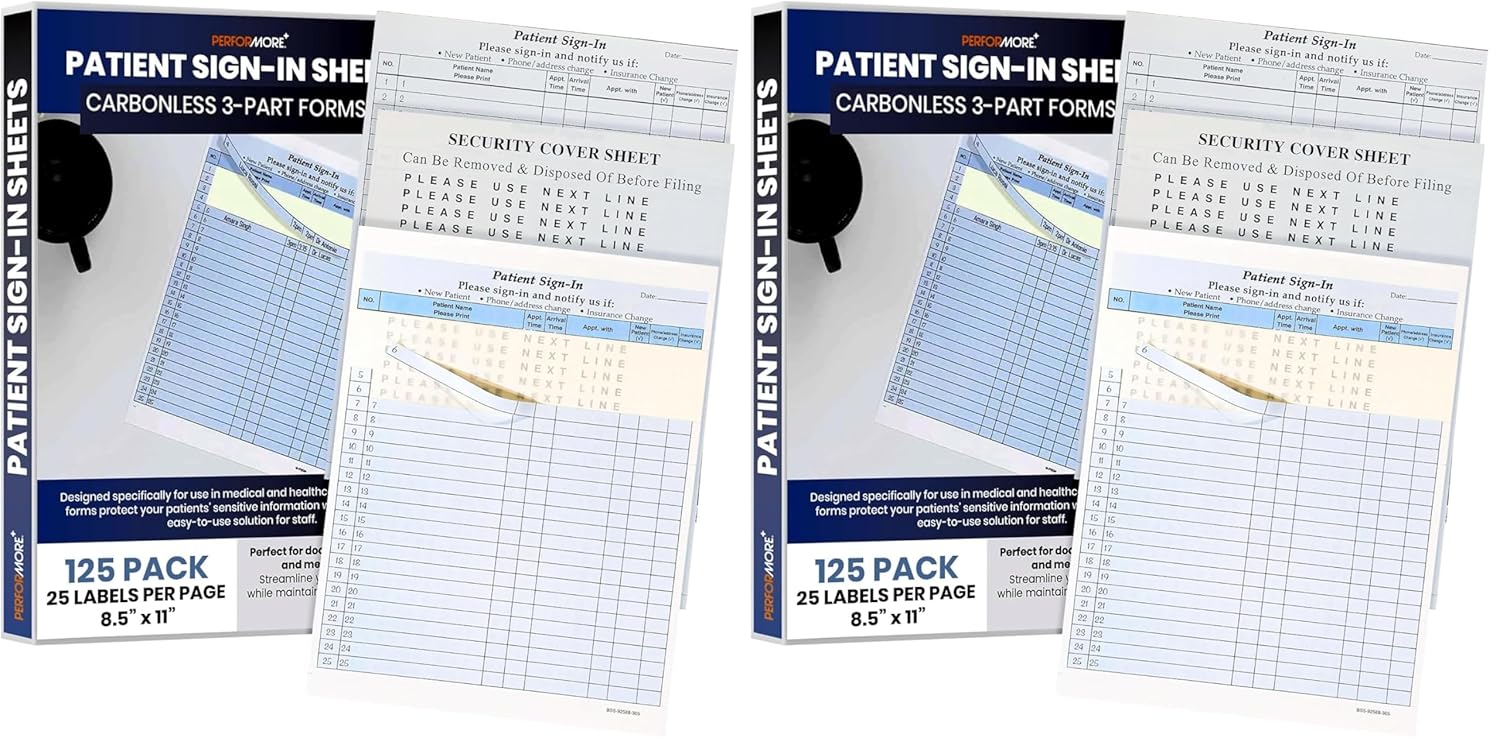 Performore 125 HIPAA-Compliant Patient Sign-in Forms – Carbonless 3-Part Registration Sheets with Privacy Cover – Duplicate Copies for Clinics, Medical Offices & Healthcare Providers