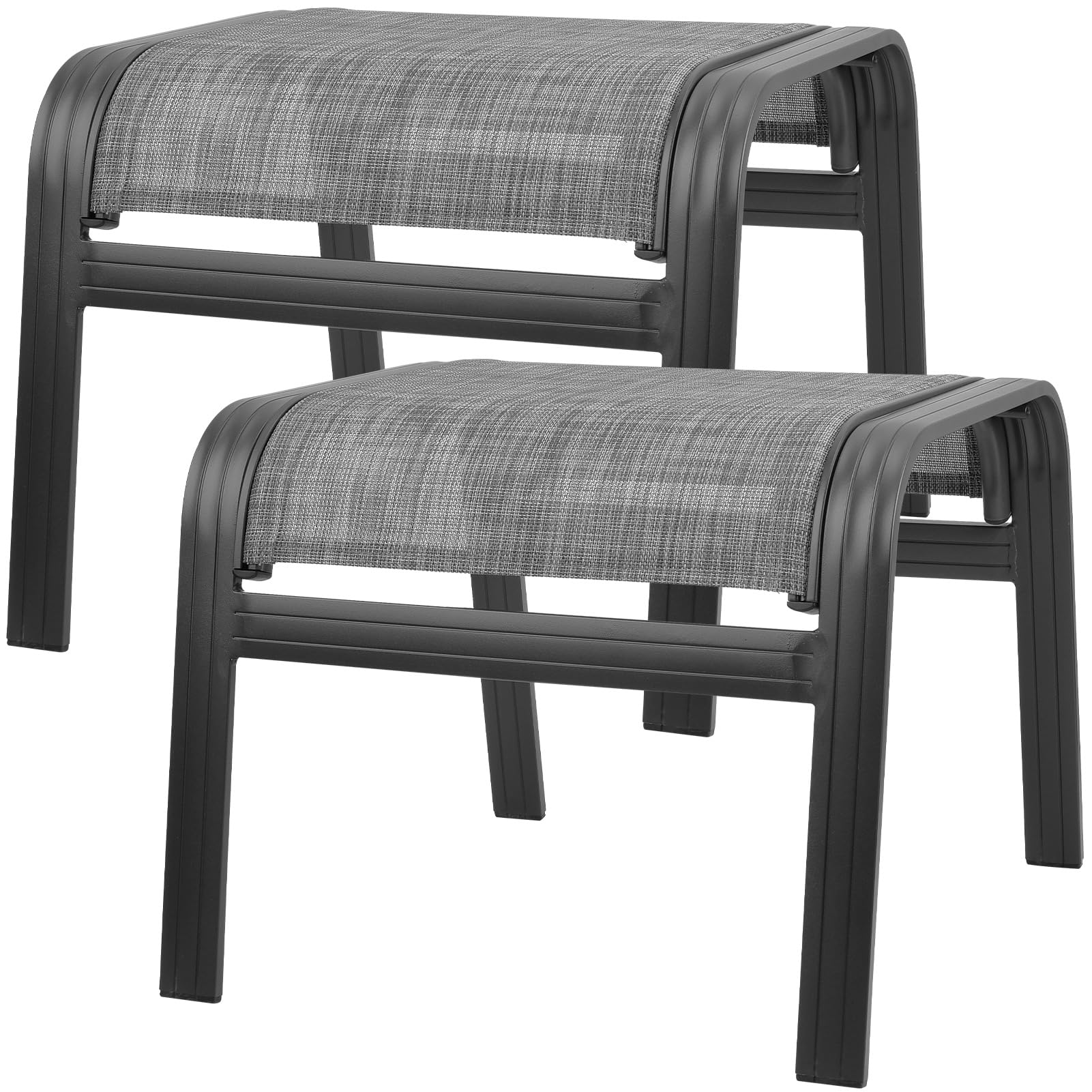 Deguifei Patio Outdoor Ottoman Footstools Assembled Aluminum Footrest Side Table Small Chairs Patio Ottoman 2 Set Grey