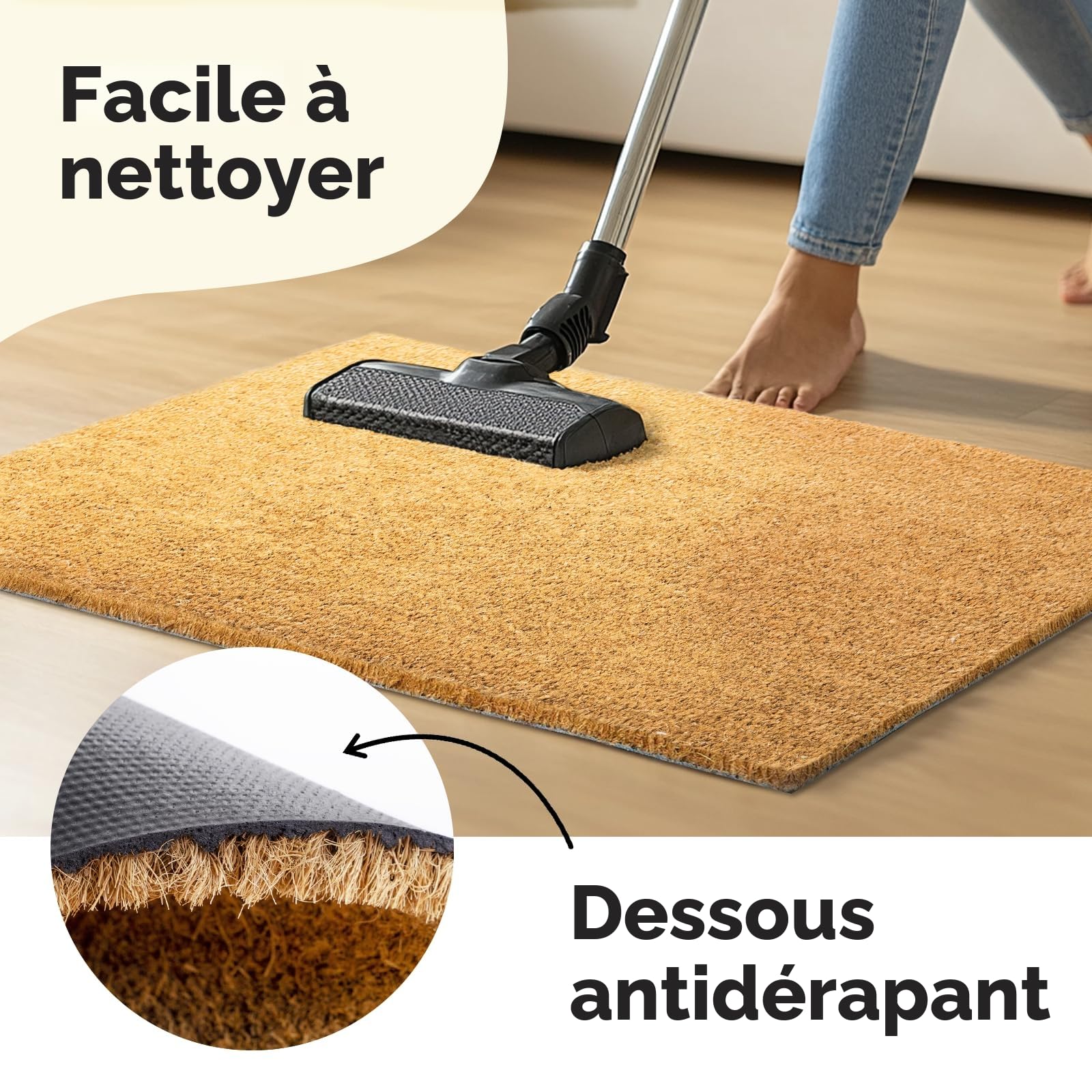 KARAT - Paillasson - Tapis de porte - En coco - Avec dos antidérapant (naturel, 60 x 90 cm, 1,7 cm)