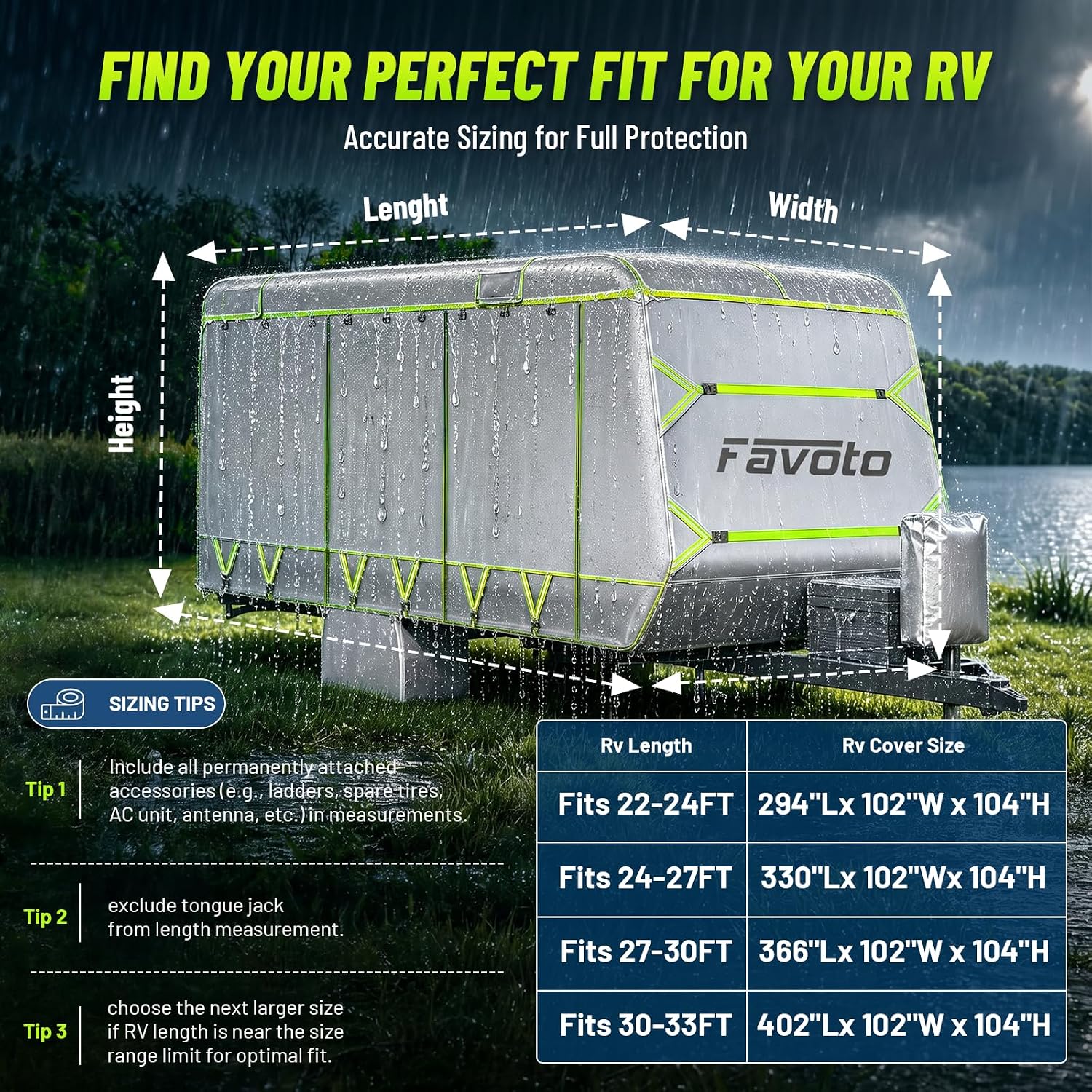 Favoto Travel Trailer Cover Waterproof - 27-30ft RV Cover Oxford Heavy Duty UV-Resistant Camper Cover with Windproof Straps Tongue Jack Cover＆Gutter Cover Snow Rain Sun Dust Outdoor Protection