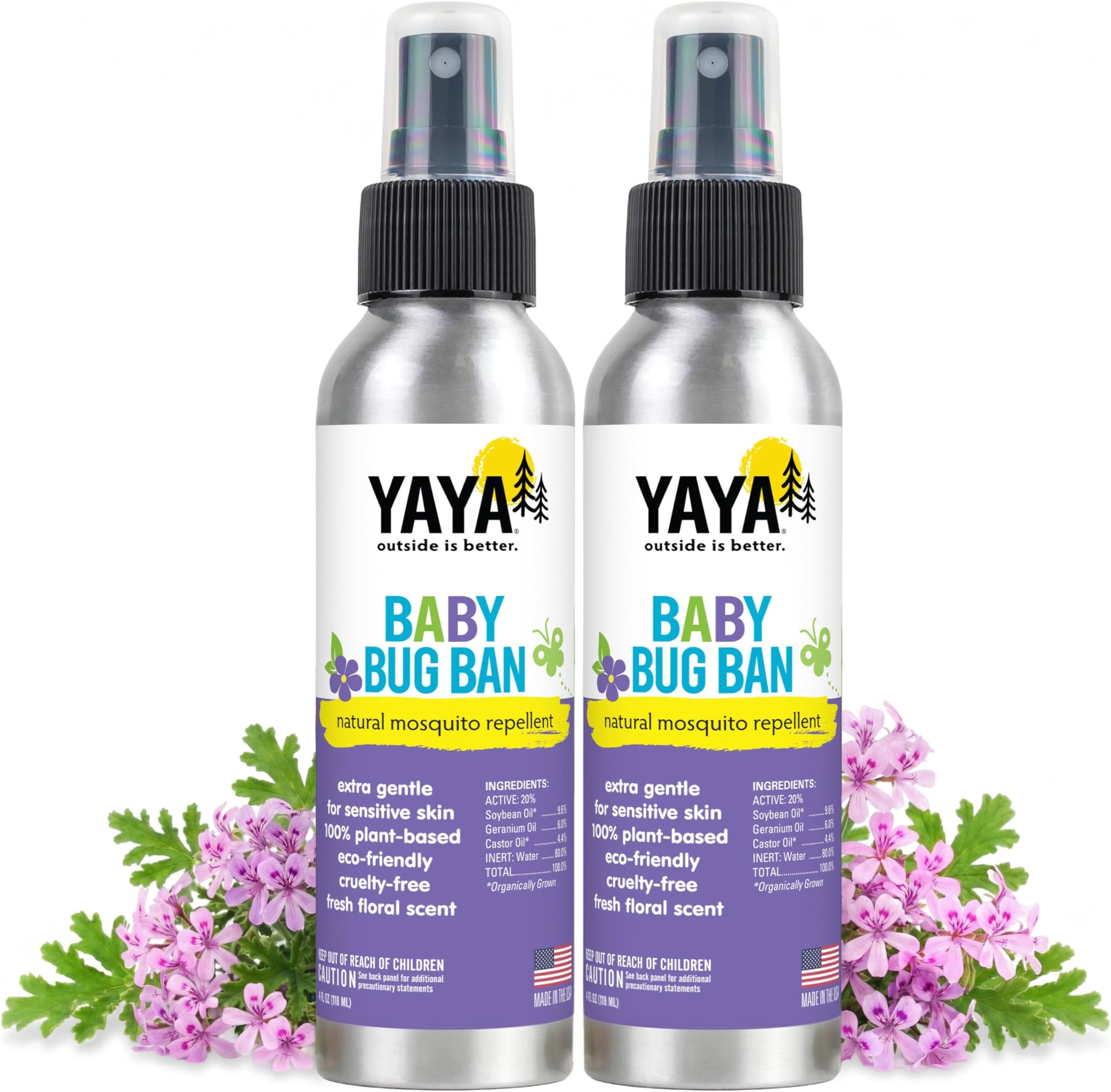 Baby Bug BAN – All-Natural, Proven Effective Repellent for Babies, Kids and Sensitive Skin (4 Ounce Spray, 2-Pack)