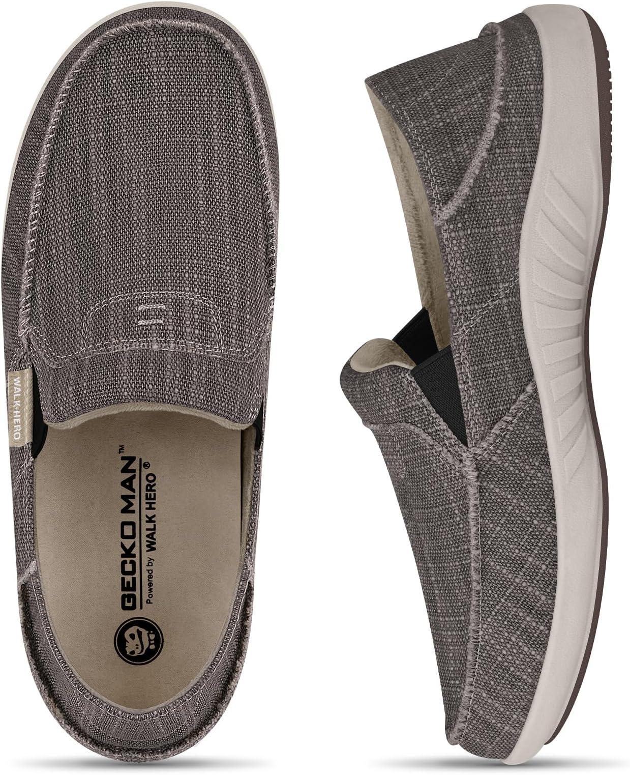 Mens Slip On Shoes, Canvas Mens Loafers with Arch Support, Orthopedic Mens Boat Shoes for Plantar Fasciitis, Indoor & Outdoor Walking Slippers Shoes for Pain Relief