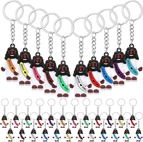 Sumind 24 piezas de figuras cristianas de juguetes de Jesús, llavero religioso de Navidad, anillos cristianos clásicos a granel para Cristo (negro