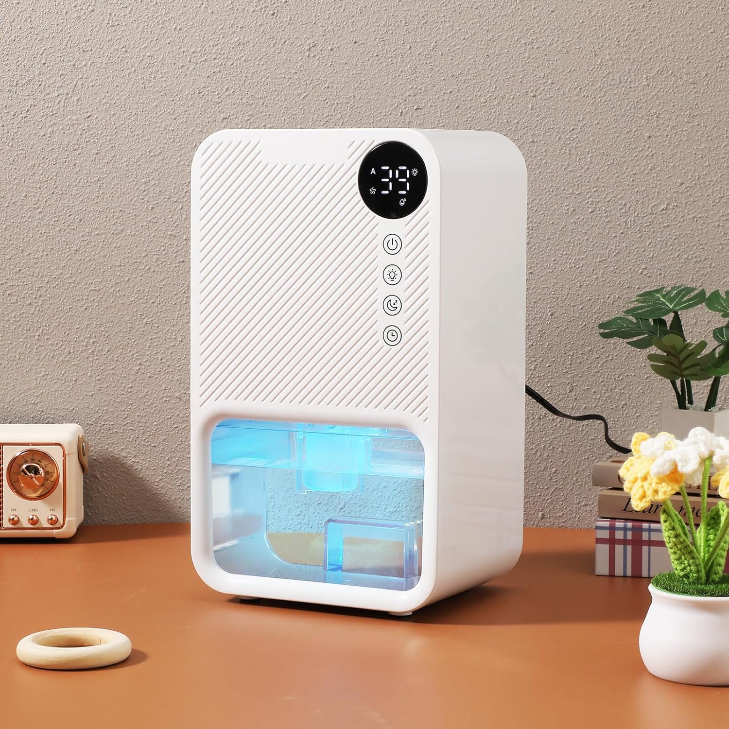 PRETYZOOM Small Portable Dehumidifier for Home and Bedroom with US Plug Efficient Moisture Removal Tank Touch Screen Operation Quiet for Bathroom and Basement Use