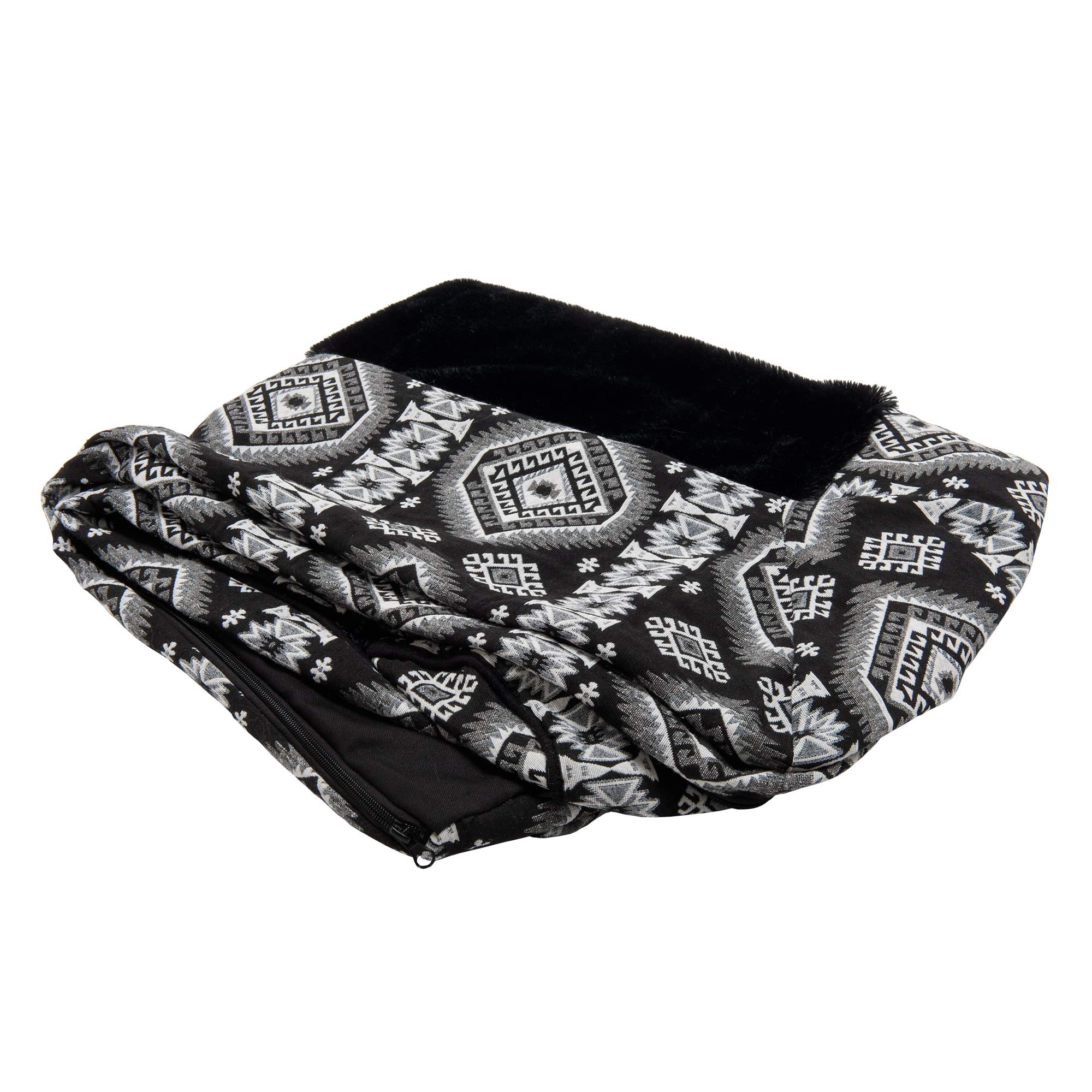 Furhaven Replacement Dog Bed Cover Plush & Southwest Kilim Décor Sofa-Style, Machine Washable - Black Medallion, Large — image 1