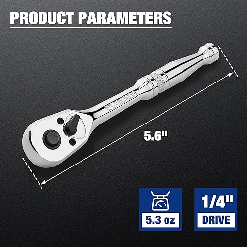 Miniatura 2 de WORKPRO Trinquete de transmisión de 14 pulgadas, juego de trinquete reversible de liberación rápida, mango de trinquete de 14 de 72 dientes, cabeza