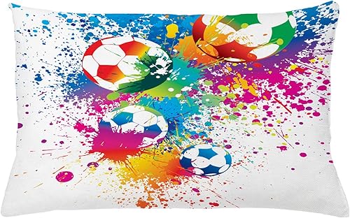 Miniatura 19 de Ambesonne Funda de cojín de fútbol, salpicaduras de colores en todas las pelotas de fútbol puntuación del campeonato de la Copa del Mundo Atlético,