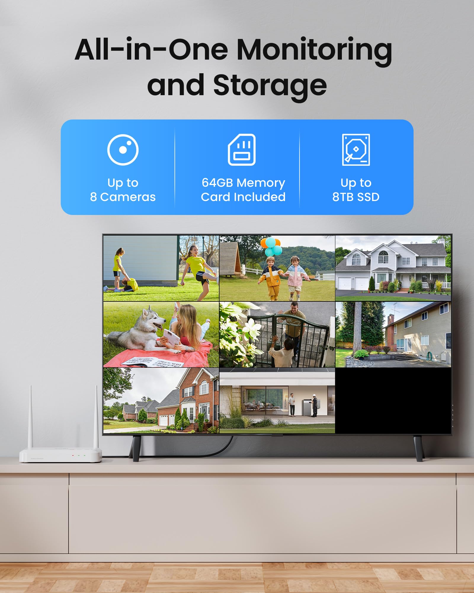 ZOSI 2K 3MP WiFi 6 Überwachungskamera Set Aussen, 8CH NVR mit 4 WLAN IP Kameras, 64GB Karte, 2-Wege-Audio, Personen- und Fahrzeugerkennung für Garten, Garage, Haus