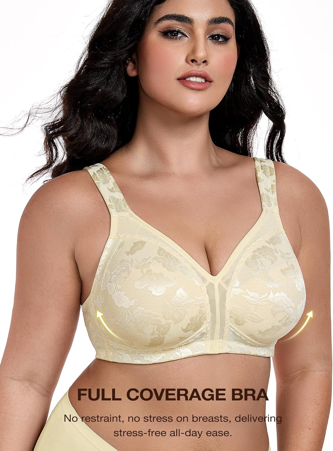Wingslove Women's Minimizer Bras Full Coverage Wirefree Comfort Plus Size Bra Large Bust Non Padded (Light Nude,44D) - Image 2