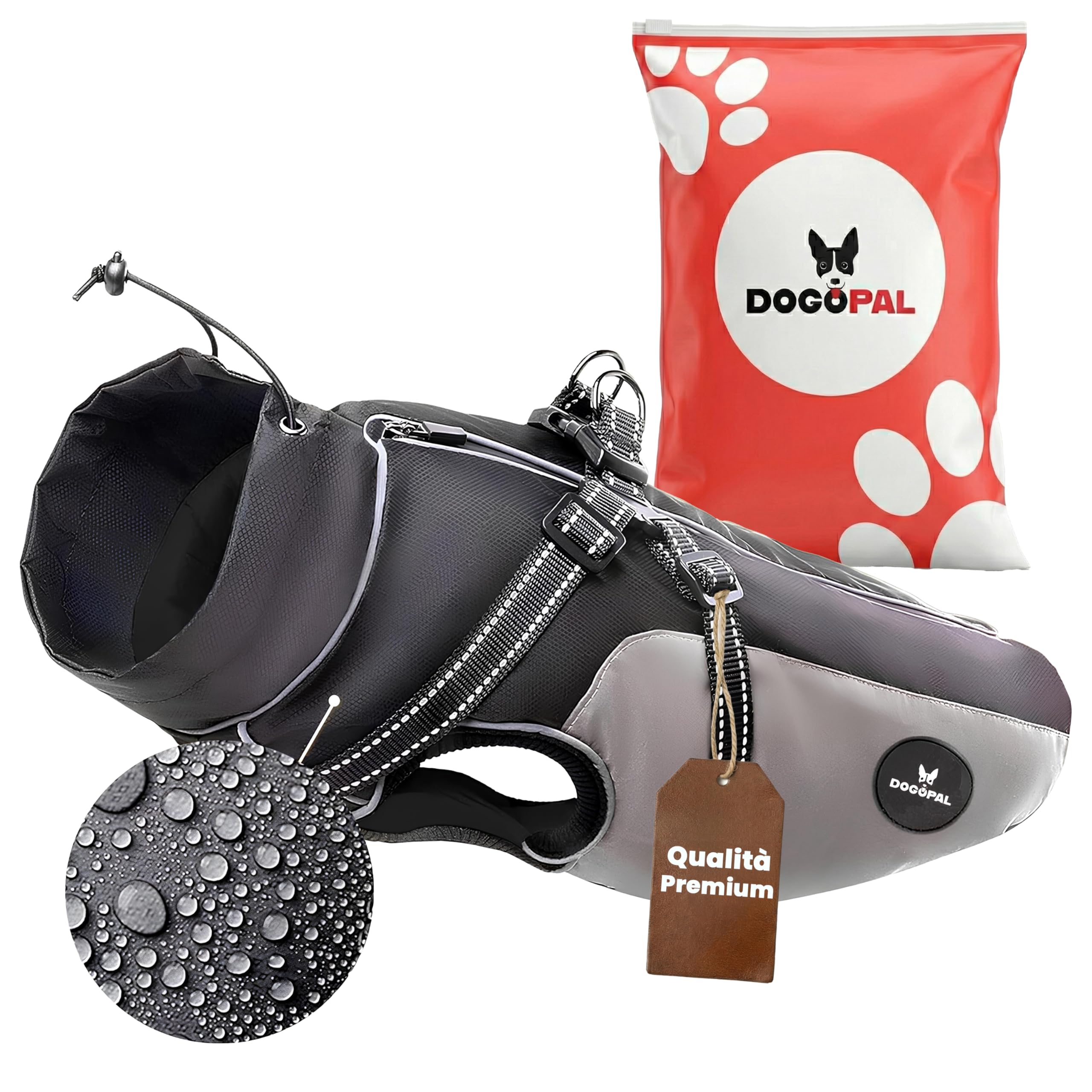 DOGOPAL Impermeabile per Cani con Pettorina Integrata – Cappotto Impermeabile Riflettente, Antivento e ad Alta Visibilità per Cani di Piccola e Grande Taglia (Grigio, 50)