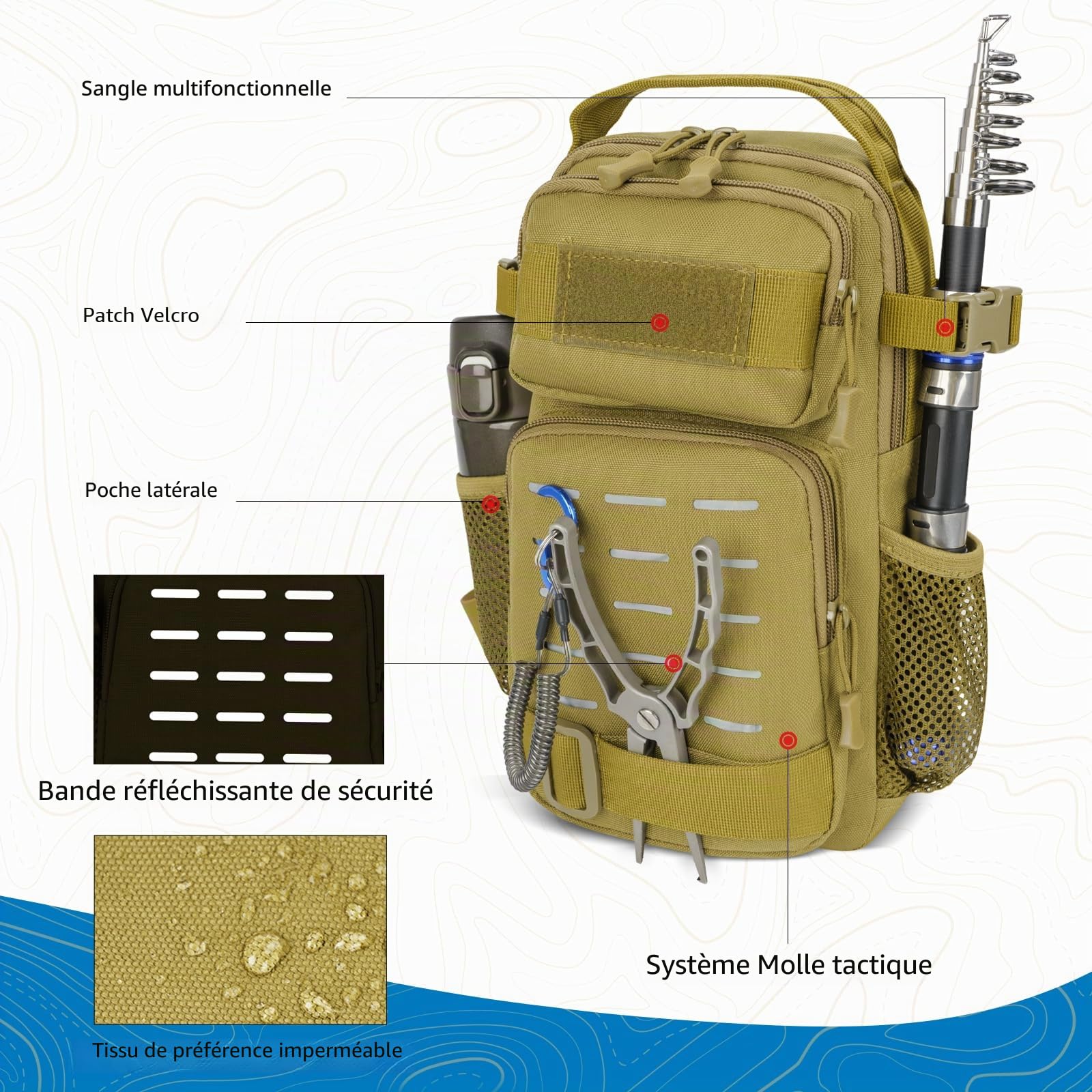 THKFISH Ensemble de 79 sacs de pêche étanches avec boîtes, sac de pêche pour la pêche, y compris pinces de pêche, appâts, extracteur de hameçons et poignée à lèvres