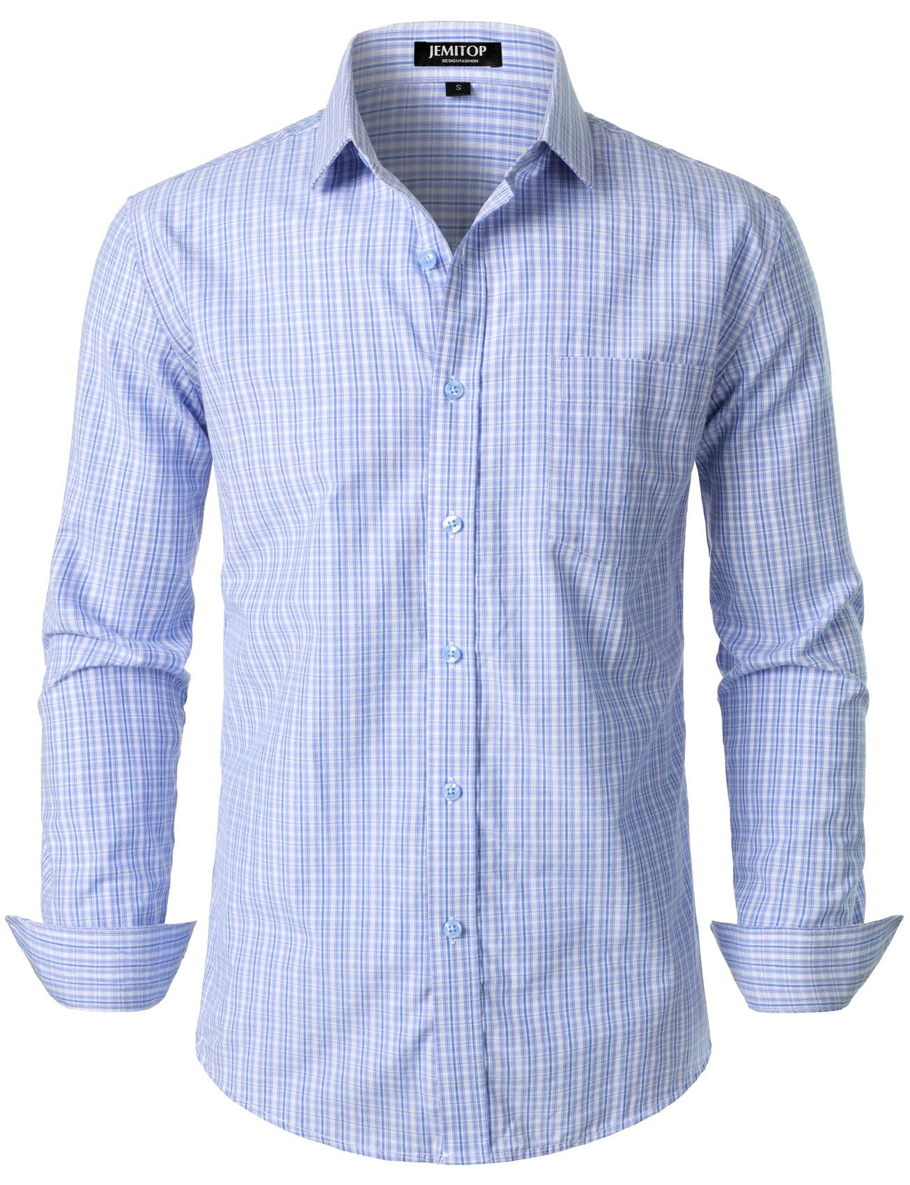 JEMITOP Men's Transitional Weather Slim Fit Long Sleeve Button Down Shirt Business Casual Dress Shirts with Pocket