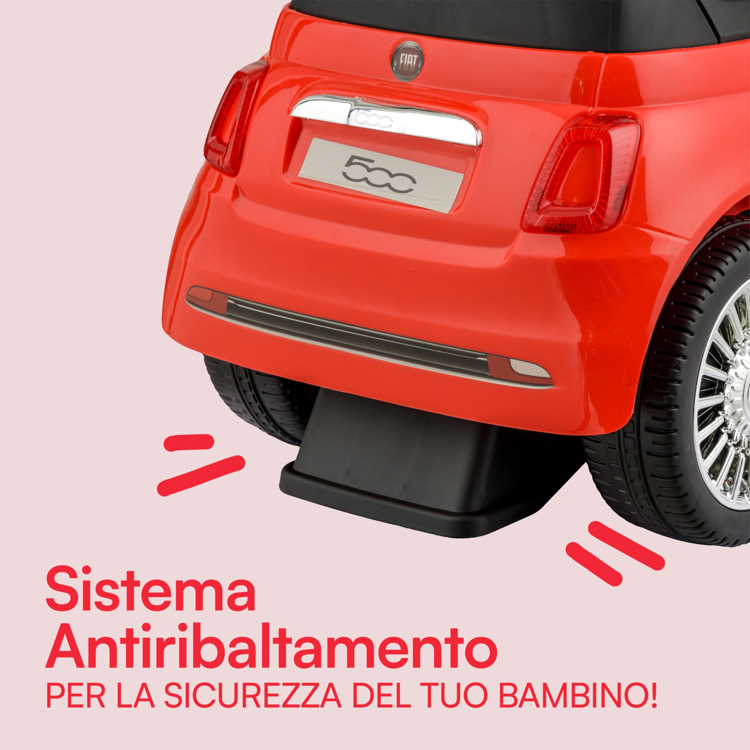 Baroni Toys Macchinina Fiat 500 Cavalcabile Bambini dai 12 ai 36 Mesi, Volante con Clacson e Suoni, Vano Portaoggetti e Schienale, Auto Bambino Bambina per Imparare a Camminare, Rosso, 28x60x23 cm