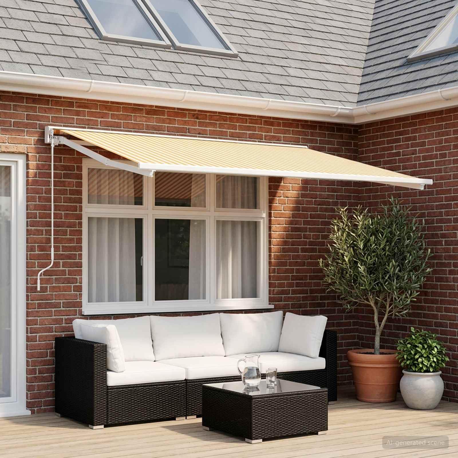 Lona de repuesto para toldo amarillo y blanco, 400 x 300 cm | Poliéster con revestimiento Pu, impermeable, fácil de limpiar, para terraza y jardín
