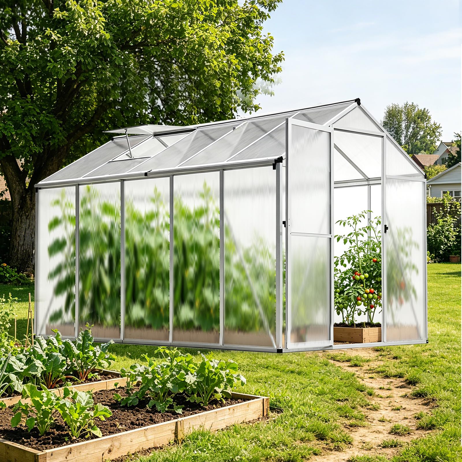 Gewächshaus Aluminium für den Garten | 177*300*193 cm | Vielseitig nutzbar als Treibhaus Gartenhaus Winterfest Aufzucht Tomatenhaus Frühbeet und Pflanzenhaus Weiß
