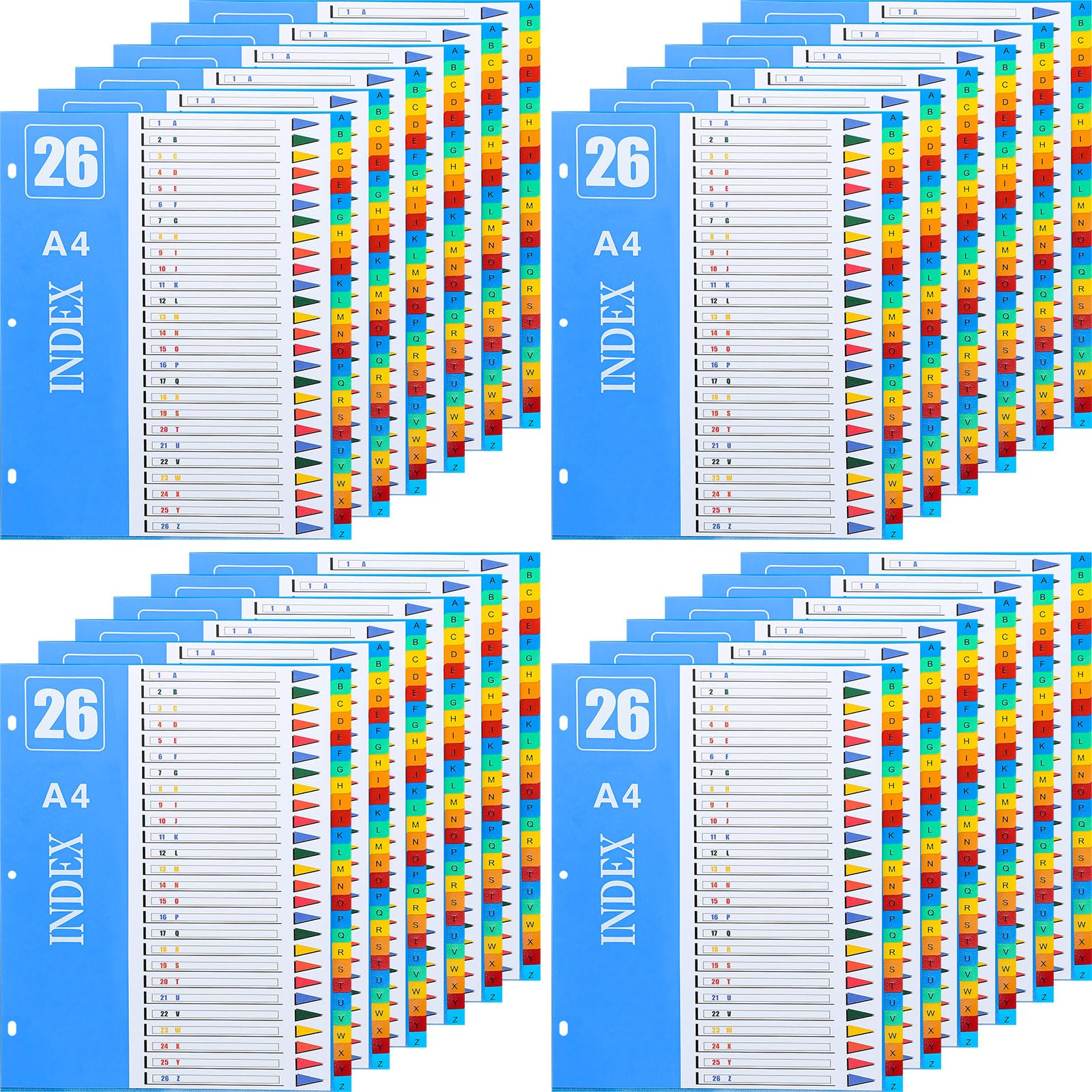 Jetec 24 Sets A-Z Registerkarten für 3 Ringbücher, Kunststoff, mehrfarbig, robuste Alphabet-Trennblätter für 3 Ringbücher, alphabetische Akten-Trennblätter zum Lesen von Notizbüchern und