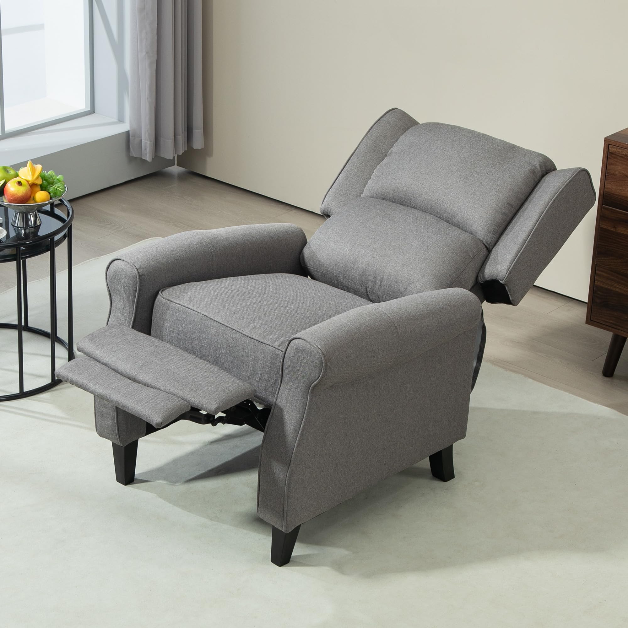 HOMCOM Sillón Relax Reclinable Manual Sillón Relax Tapizado en Lino Sintético con Reposapiés Retráctil Carga 150 kg Sillón Reclinable para Dormitorio Oficina Gris