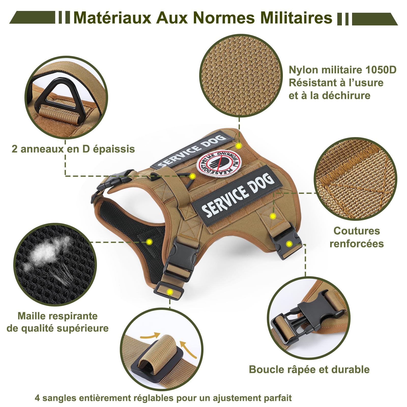 COMSLE Harnais Tactique Anti-Traction pour Chien Petit Moyen Grand Chien
