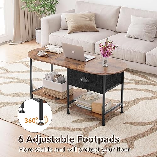 Miniatura 5 de Mesa de centro ovalada pequeña de 37 pulgadas con almacenamiento, mesa central de madera moderna para espacios pequeños, apartamento, oficina en