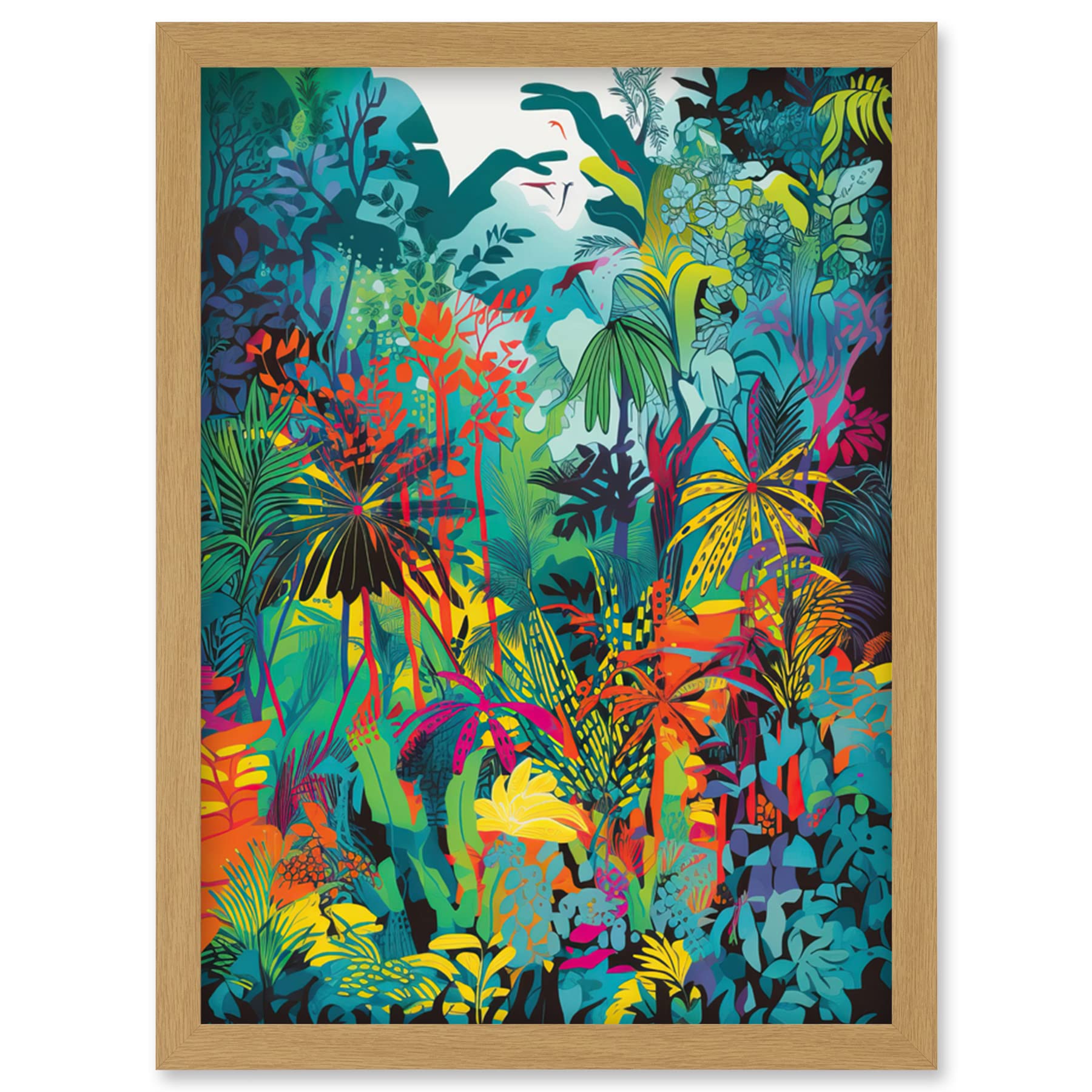Artery8 Rainforest Landscape Vibrant Multicoloured Nature Artwork Framed Wall Art Print A4