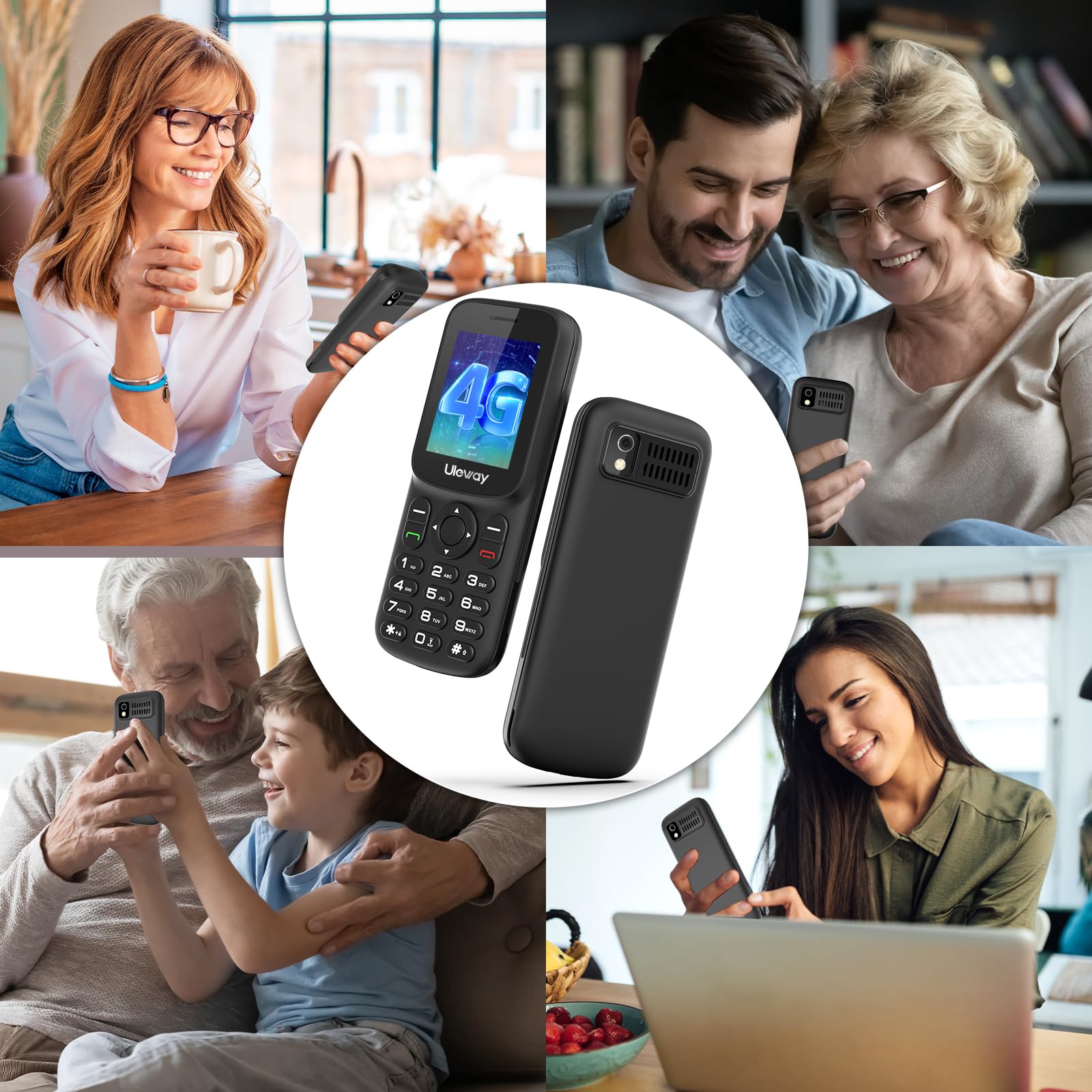 Telefon 4G LTE Mini telefon z przyciskami bez umowy, kolorowy wyświetlacz 1,7 cala, Bluetooth 1000 mAh, długi czas czuwania, Dual SIM, przenośny, telefon komórkowy dla seniorów z latarką LED