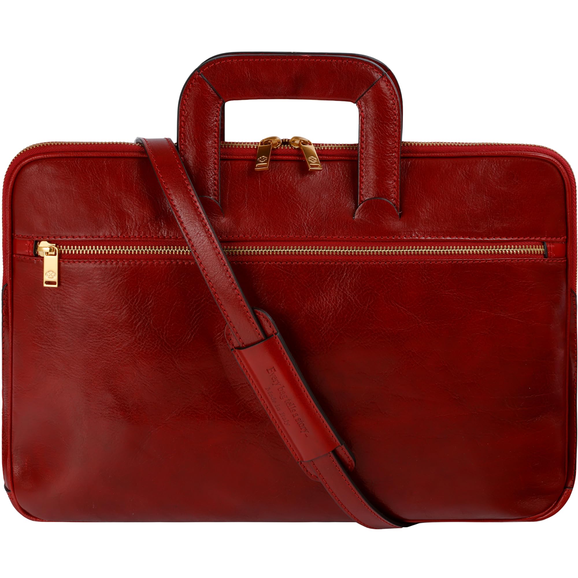 Time Resistance Slim Leather Briefcase - Italian Handmade Leather Computer Bag - Laptop Bag (Red)