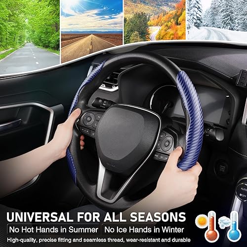 Miniatura 6 de Cartist Funda de volante de fibra de carbono, para hombres y mujeres, antideslizante, agarre cómodo, duradera, universal para el 99% de los