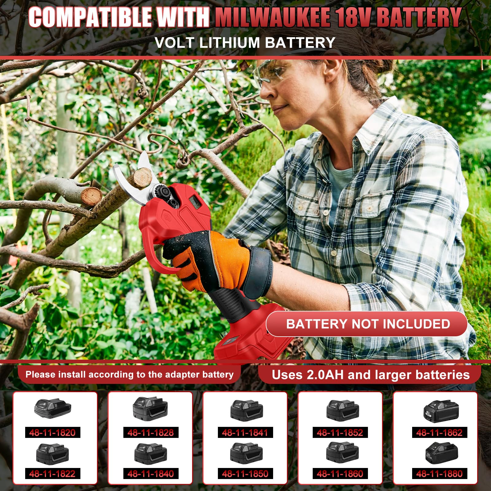 Élagueur électrique sans fil 45 mm pour Milwaukee 18 V (sans piles), moteur sans brosses, scie électrique à batterie, ciseaux pour branche, ciseaux LCD, élagage d'arbres fruitiers