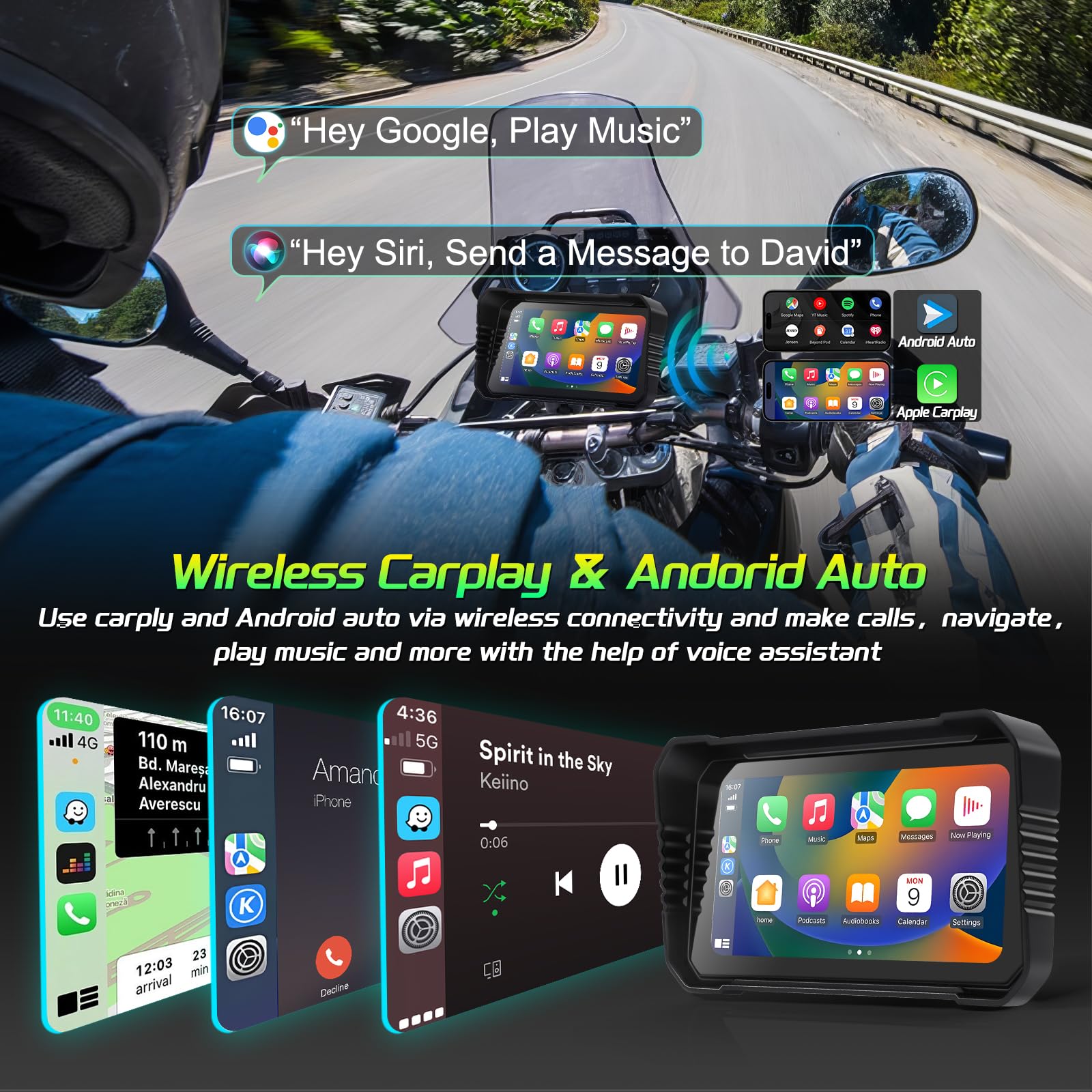 Actualización Carplay Dashcam Moto con 1080P Dash CAM, Navegación GPS para Motocicleta, 6.25 Pulgadas Impermeable, grabación en Bucle, Monitor de presión de Tiro, detección de Puntos Ciegos