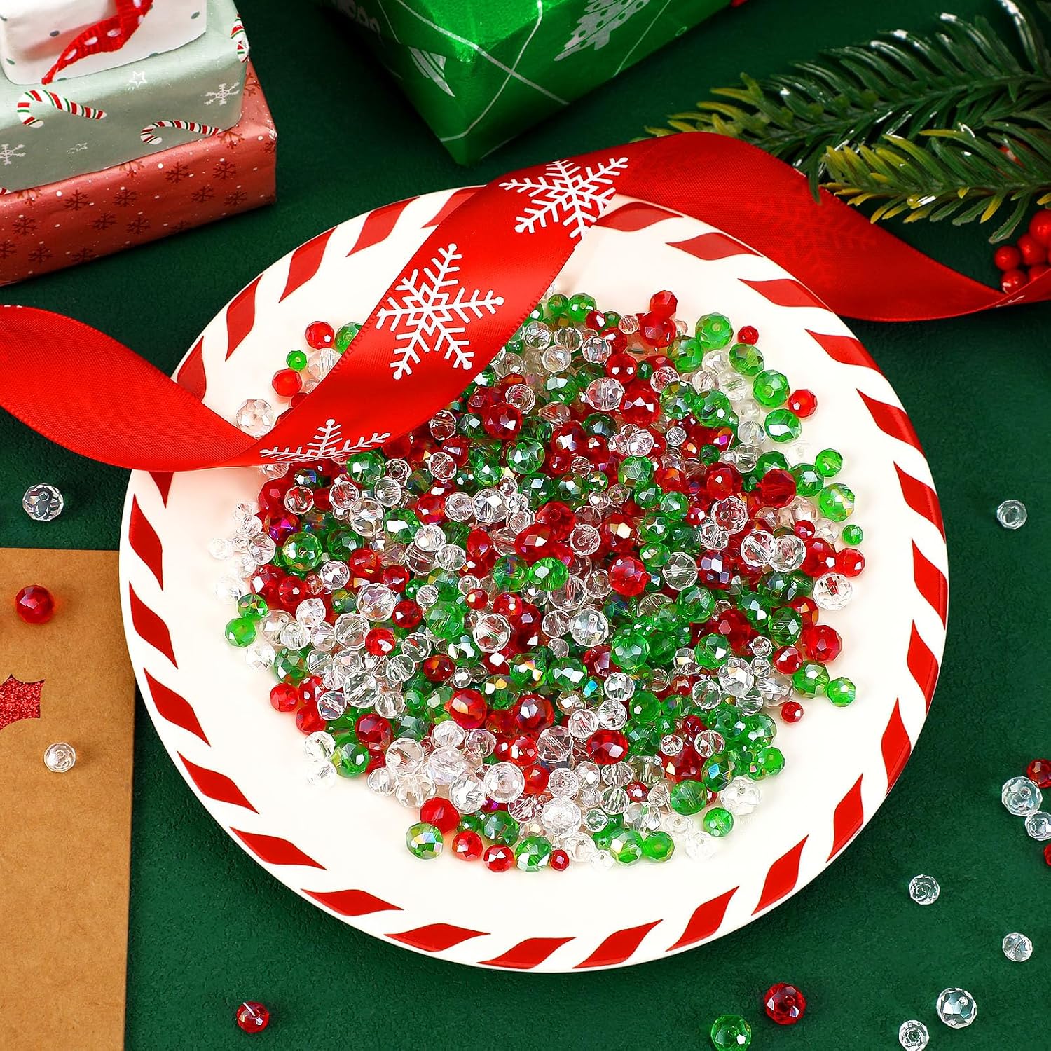1000PCS Christmas Beads, Red Green White AB Color Beads for Bracelets