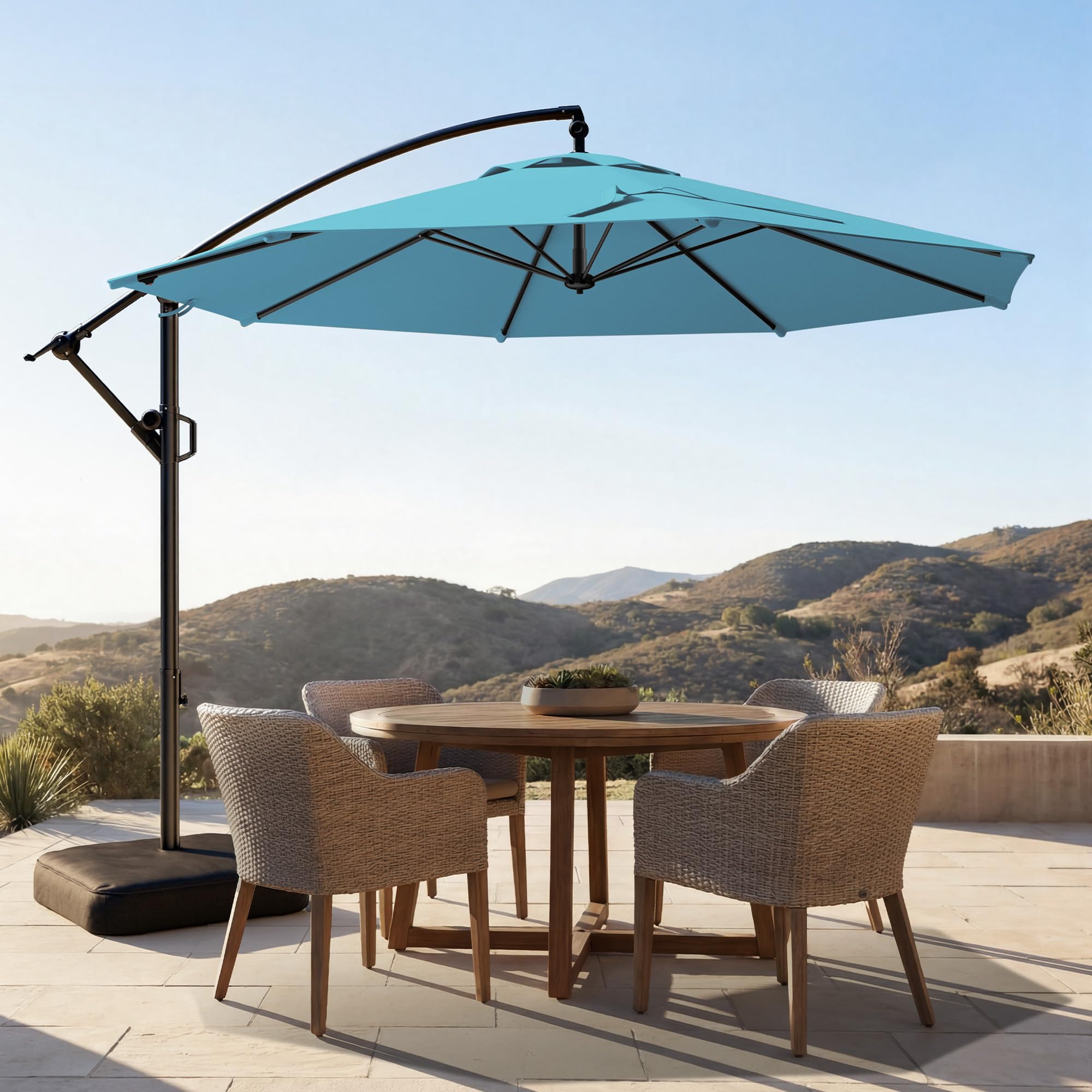 10ft Offset Patio Umbrella with Base Included, Cantilever Offset Hanging Patio Outdoor Market Umbrella UPF50+ UV Protection with Easy Tilt and Crank for Pool Deck and Garden(Light Blue)
