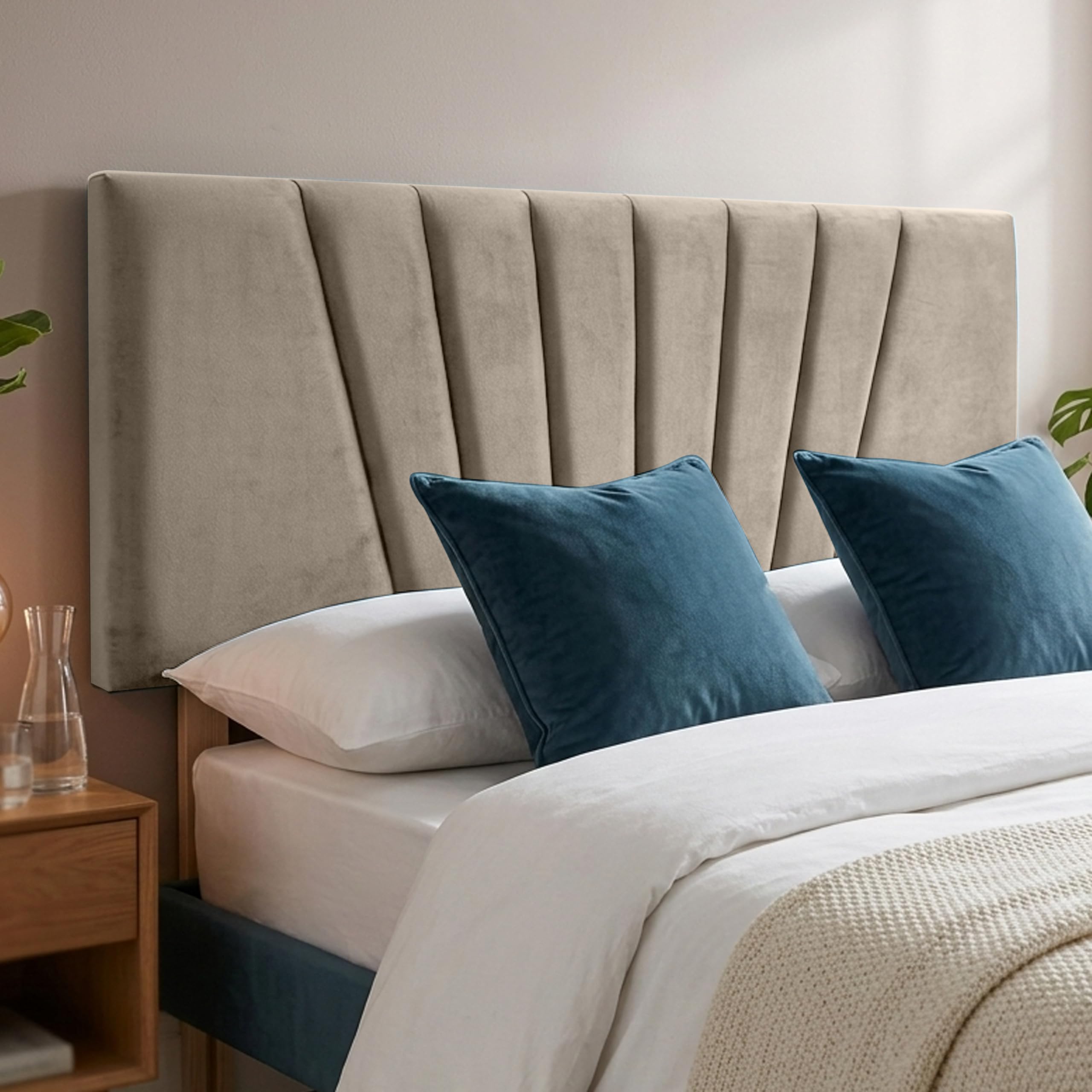 BEDELUNA Headboards for Bed, 24” Sunrise Plush Fabric Headboard, Elegant Divan Bed Thick Padding Bed Headboards