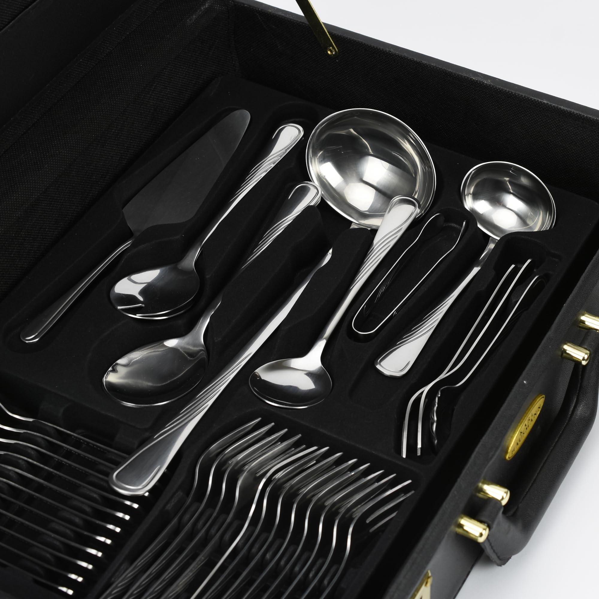 KARL HAUSMANN Cubertería 12 Personas, 72 Piezas Acero Inoxidable 18/0 con Maletín - Juego de Cubiertos con Cuchillos Tenedores Cucharas + Utensilios de Servicio, Pulido Brillante, Apto Lavavajillas