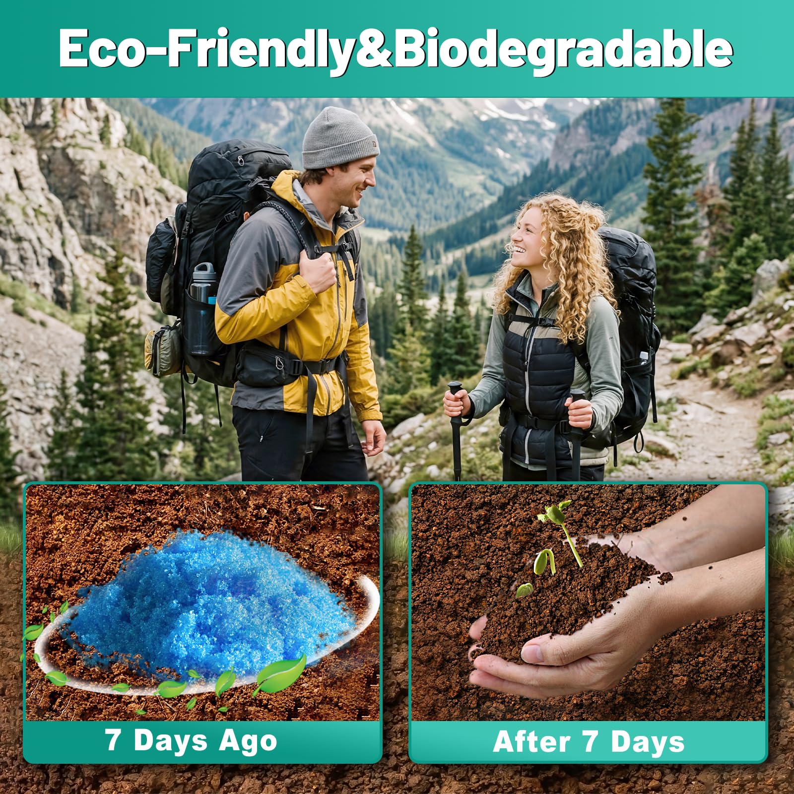 Gel de inodoro portátil en polvo, 70 paquetes de gel de inodoro de viaje, polvo de caca con aroma a limón, gel ecológico para polvo de inodoro portátil, gel portátil para campamento y