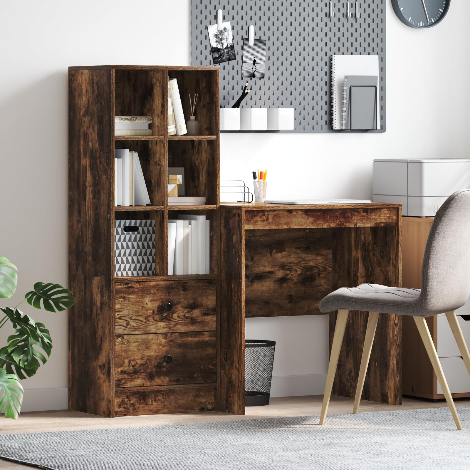 Bureau avec espace de rangement chêne fumé armoire salon panneau particules